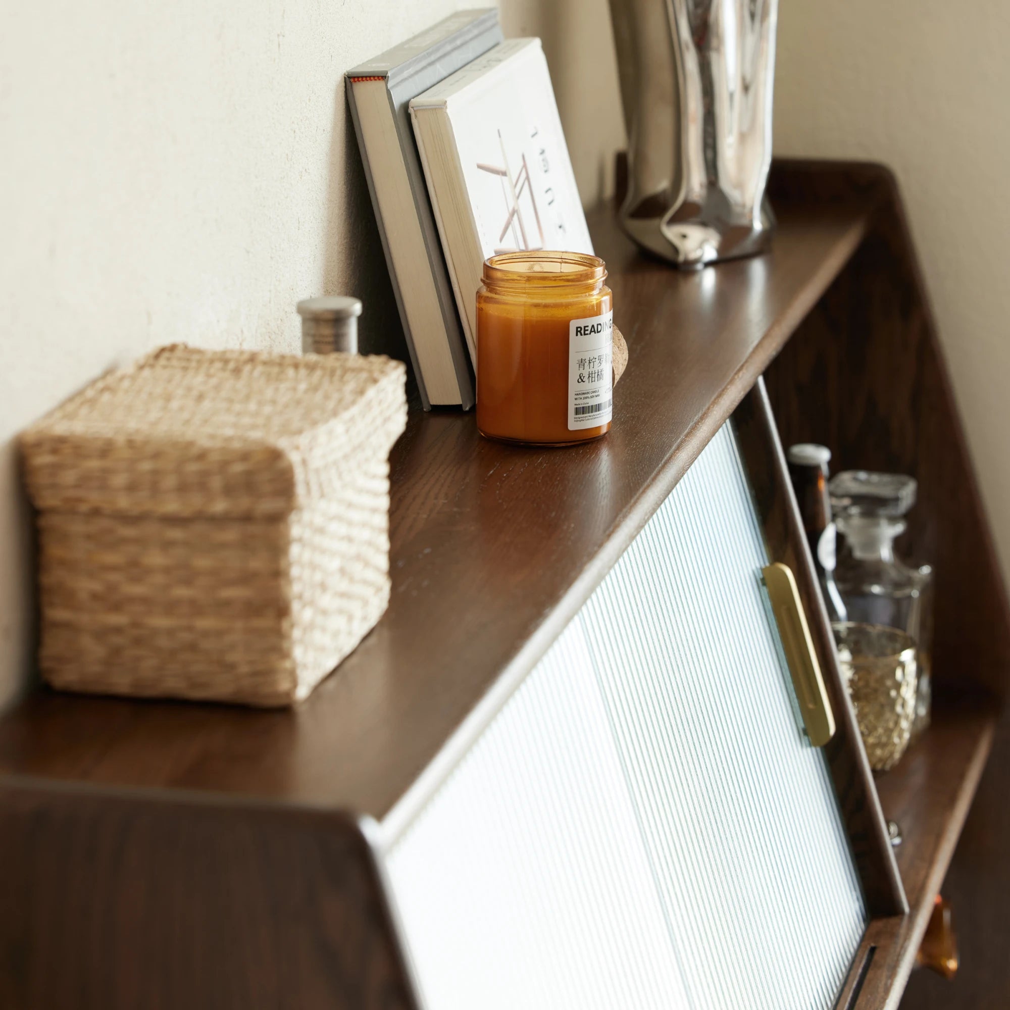Solidwood Santa Rosa Sideboard with Sintered Stone Top & Hutch, 120x42x172cm, Dark Wood