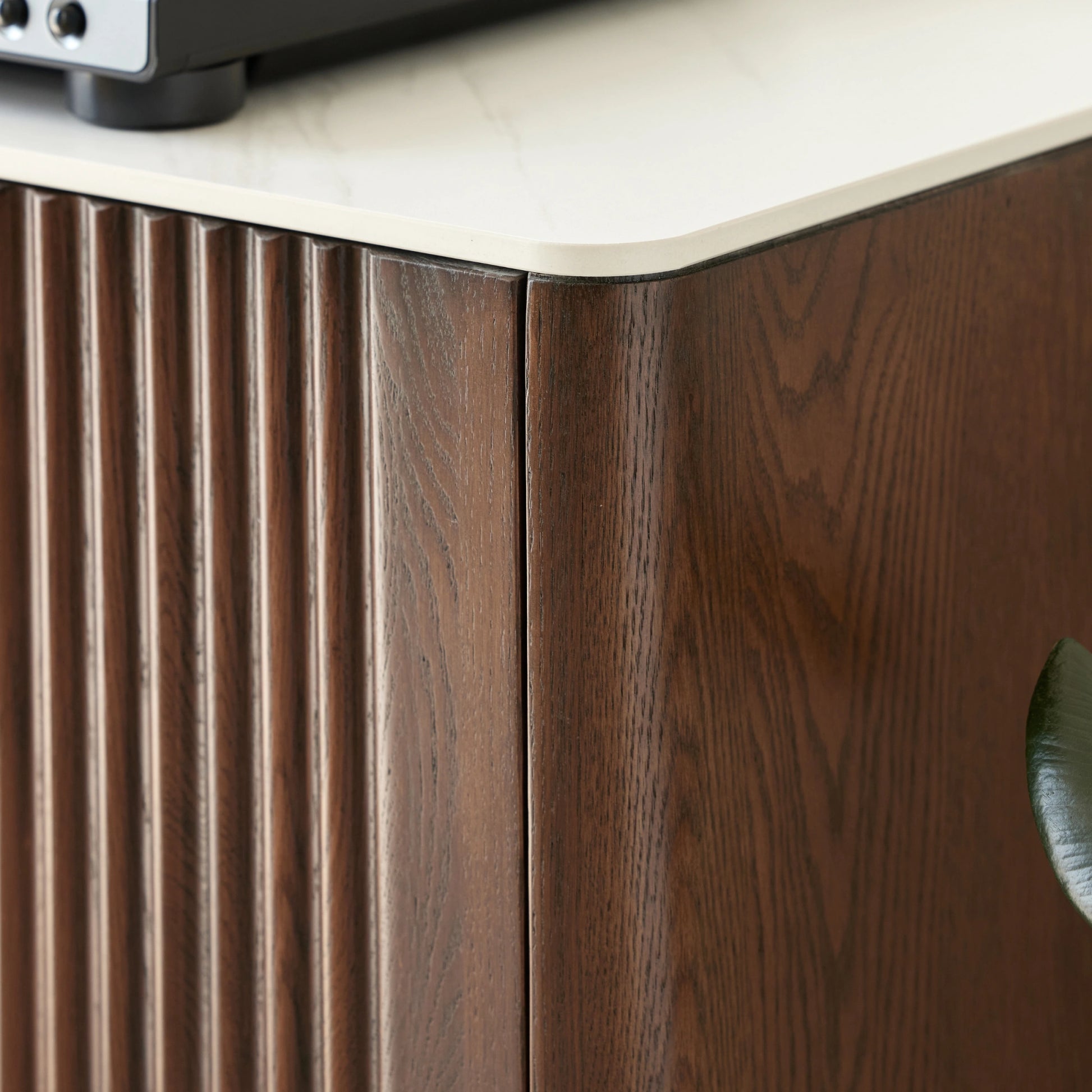 Solidwood Santa Rosa Sideboard with Sintered Stone Top & Hutch, 120x42x172cm, Dark Wood