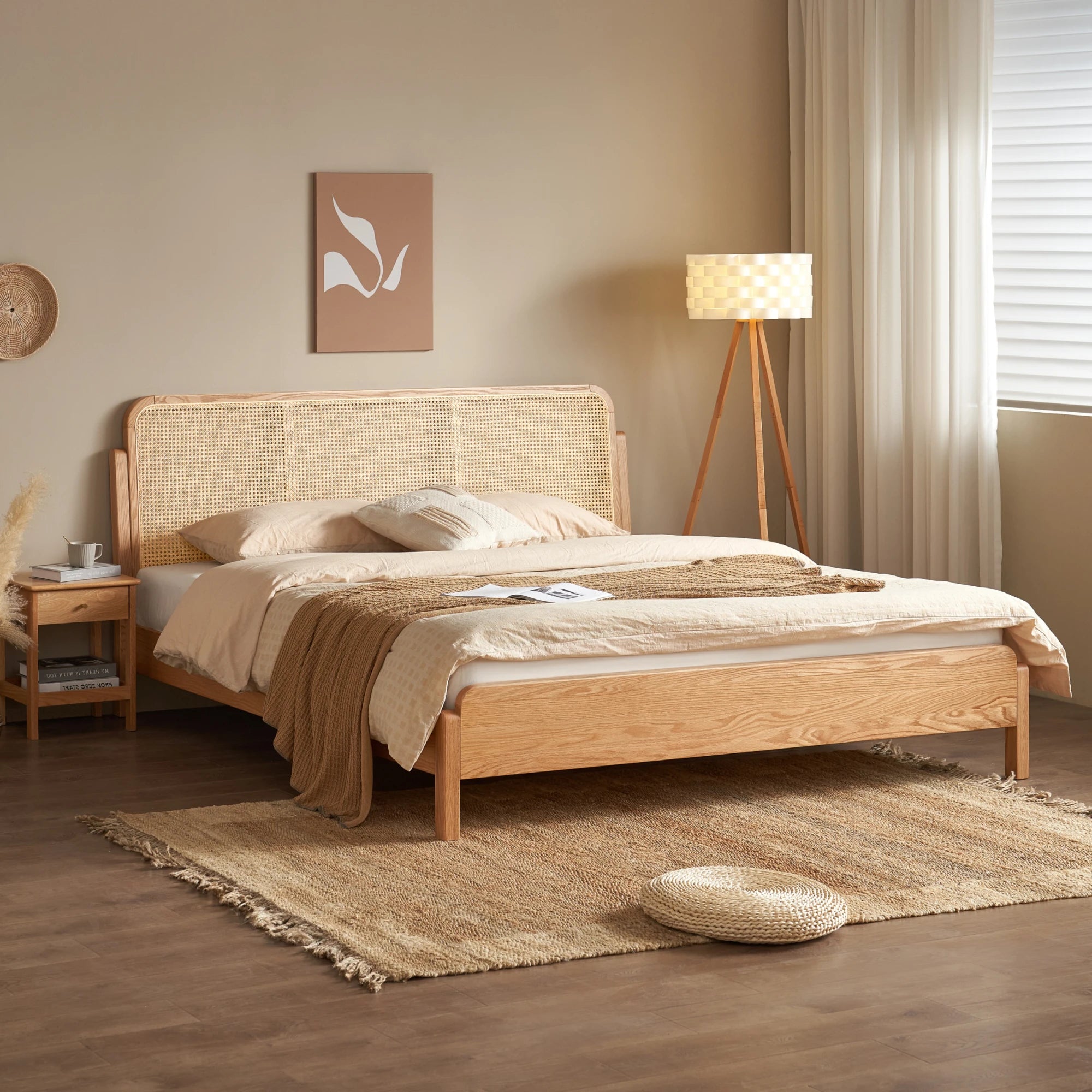 Solidwood Wenrik Bed Frame With Adjustable Headboard, Natural Wood