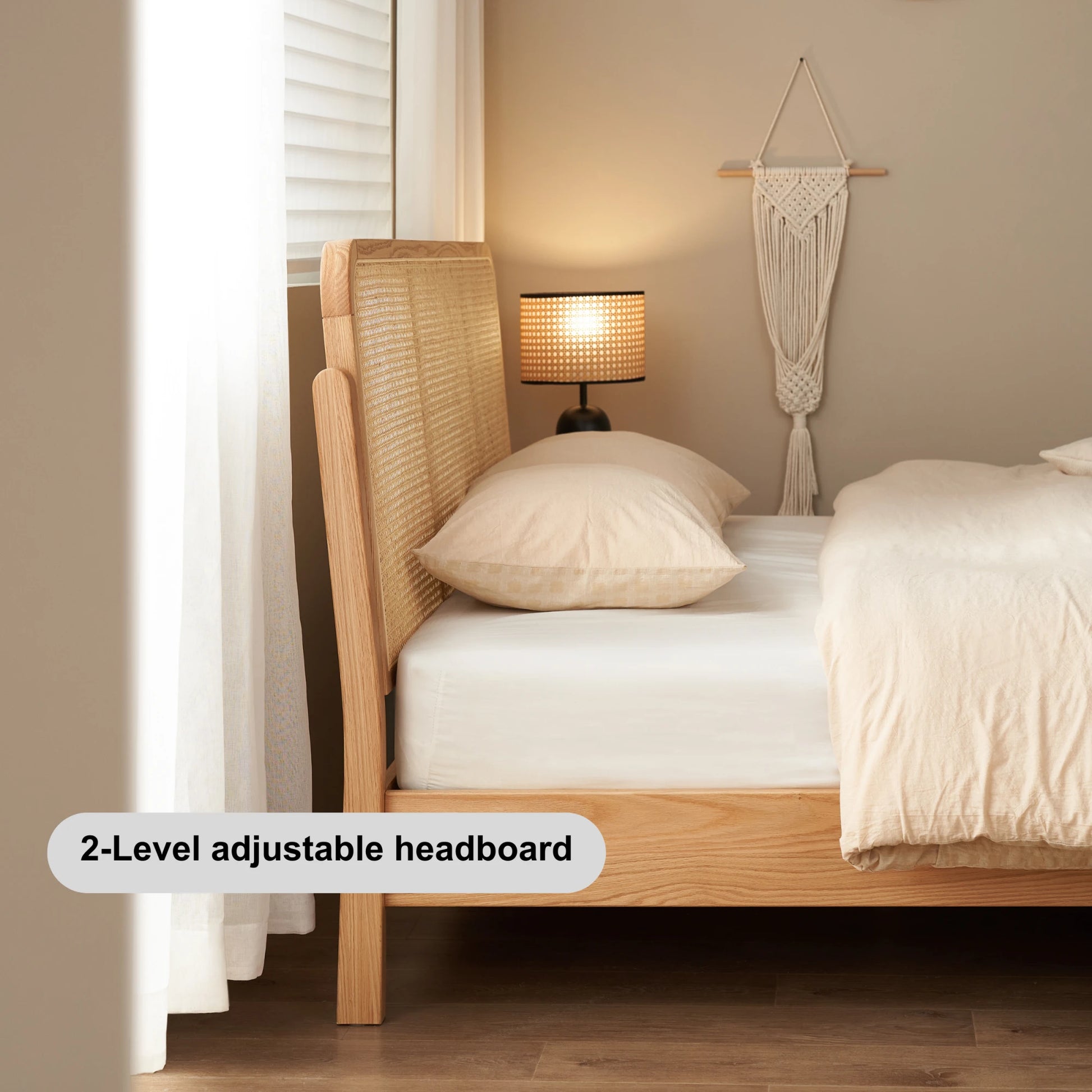 Solidwood Wenrik Bed Frame With Adjustable Headboard, Natural Wood