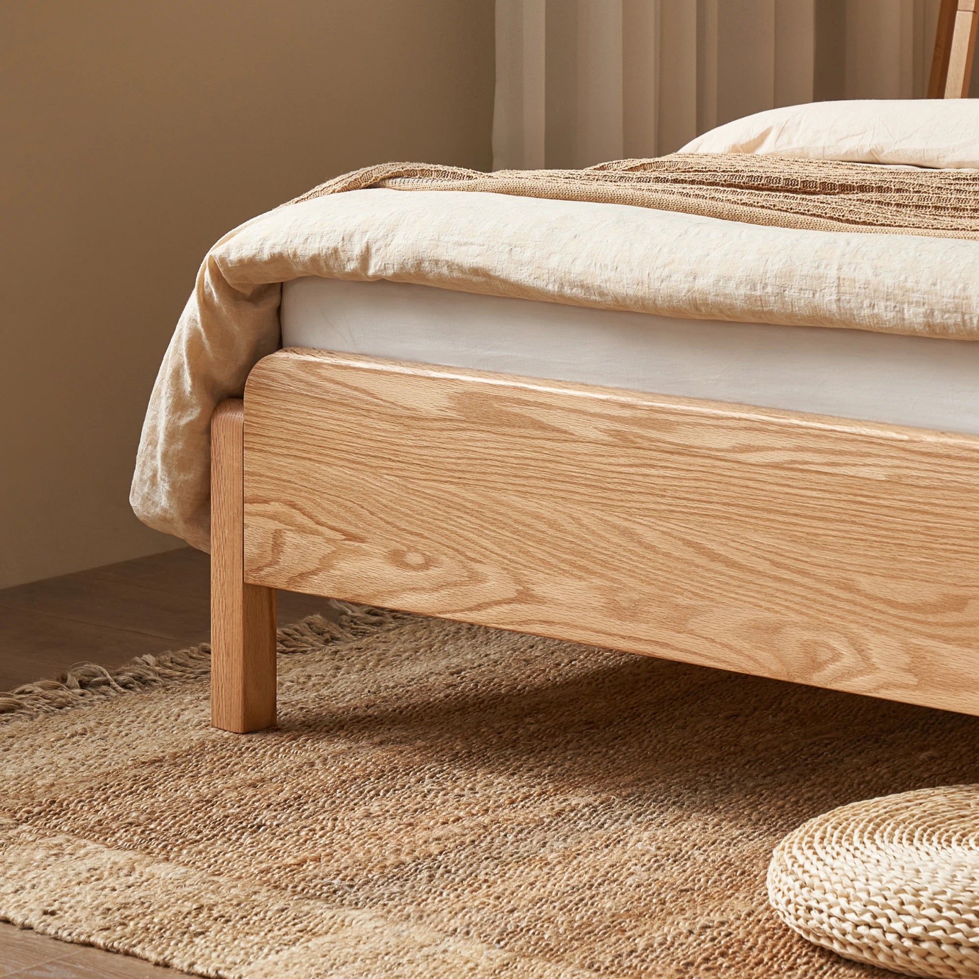 Solidwood Wenrik Bed Frame With Adjustable Headboard, Natural Wood