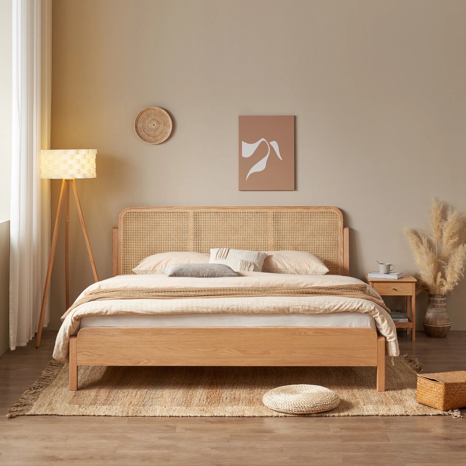 Solidwood Wenrik Bed Frame With Adjustable Headboard, Natural Wood