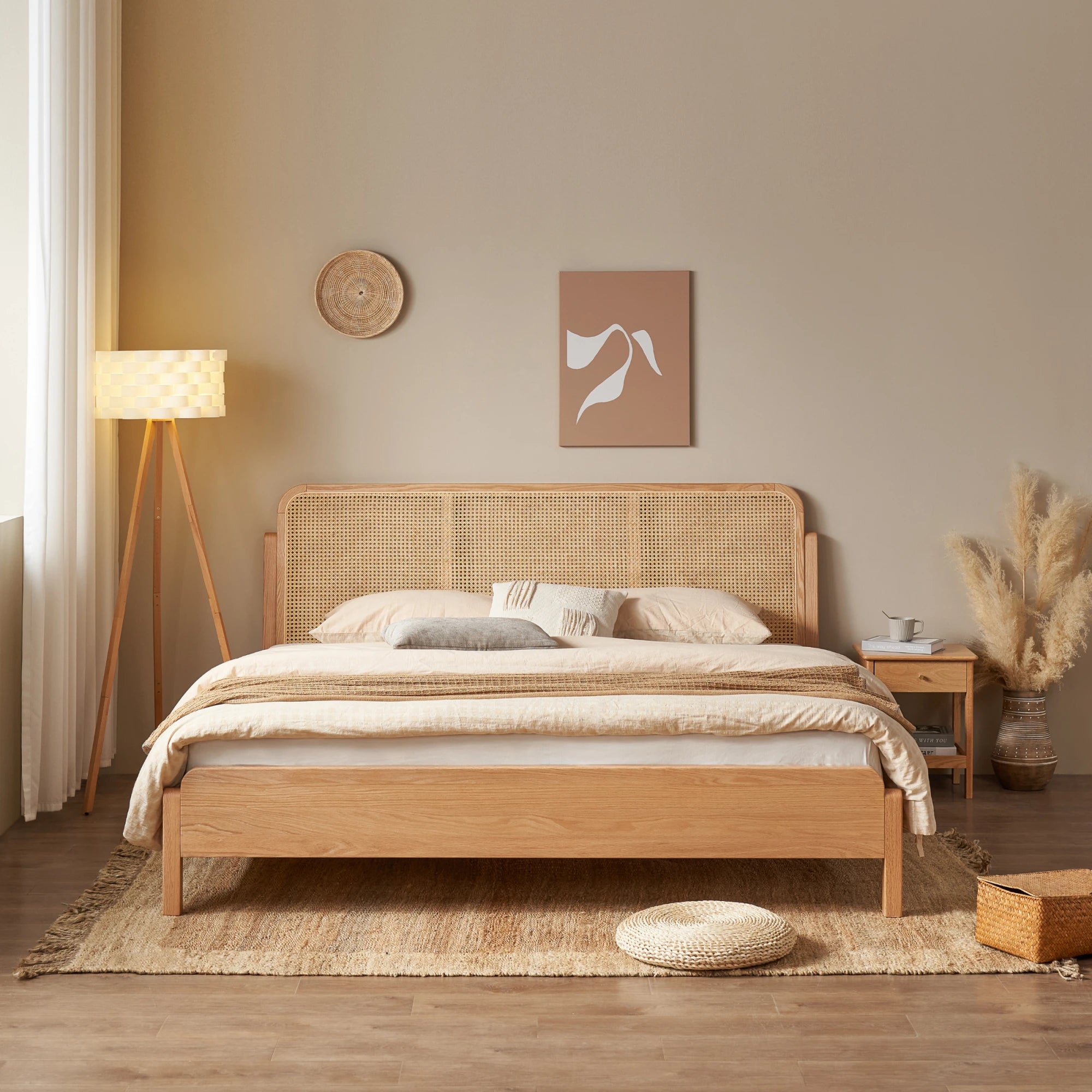 Solidwood Wenrik Bed Frame With Adjustable Headboard, Natural Wood