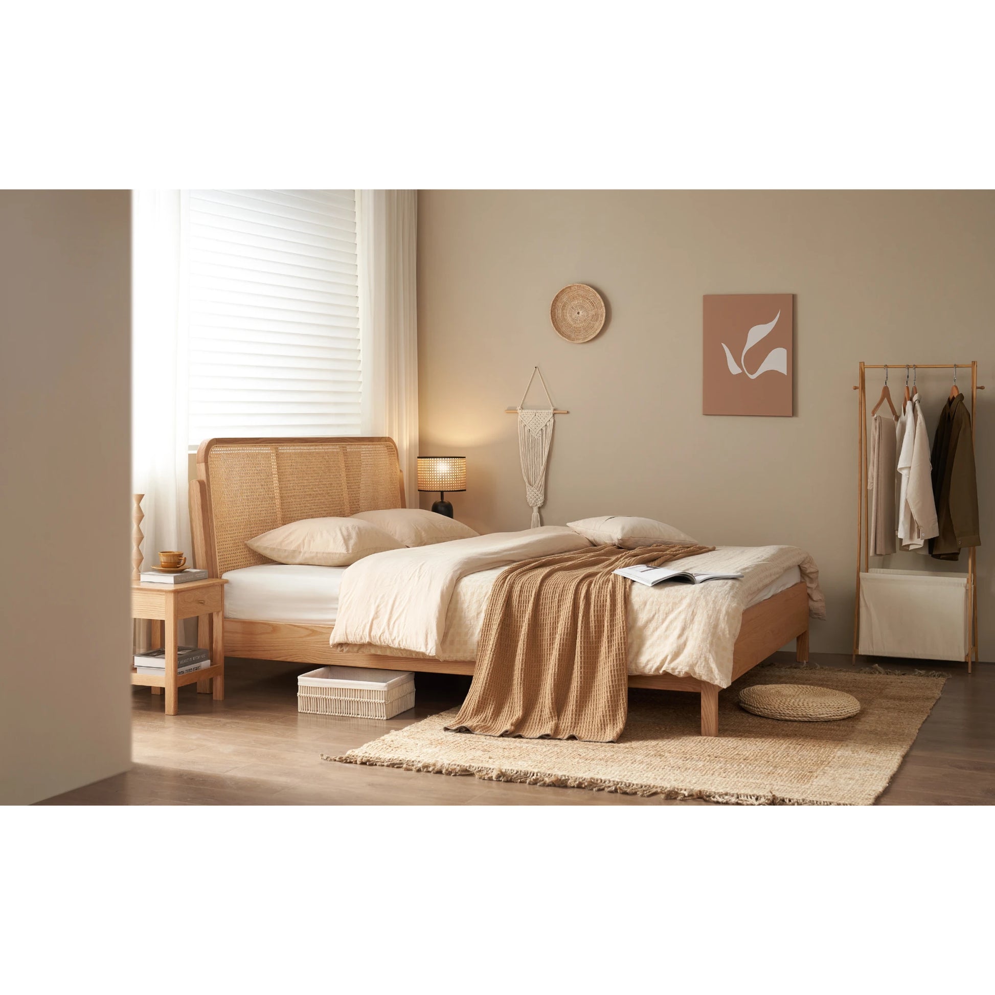 Solidwood Wenrik Bed Frame With Adjustable Headboard, Natural Wood