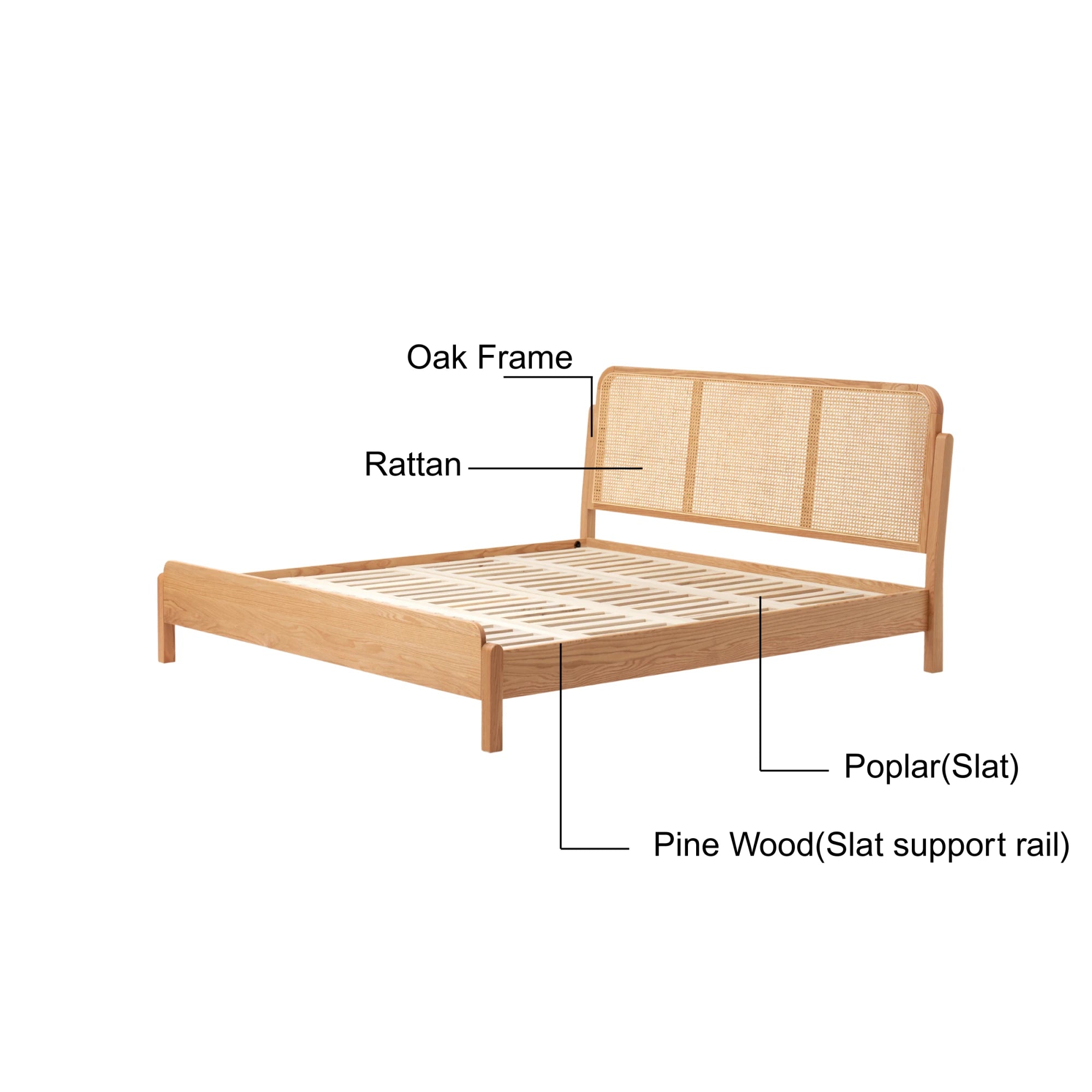 Solidwood Wenrik Bed Frame With Adjustable Headboard, Natural Wood