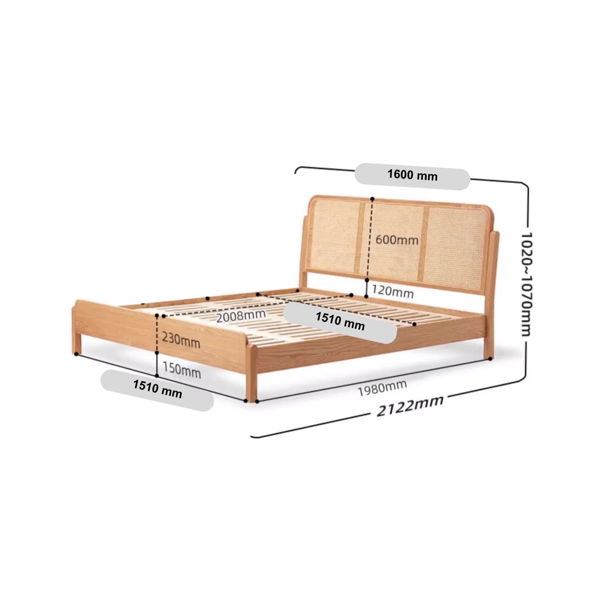 Solidwood Wenrik Bed Frame With Adjustable Headboard, Natural Wood