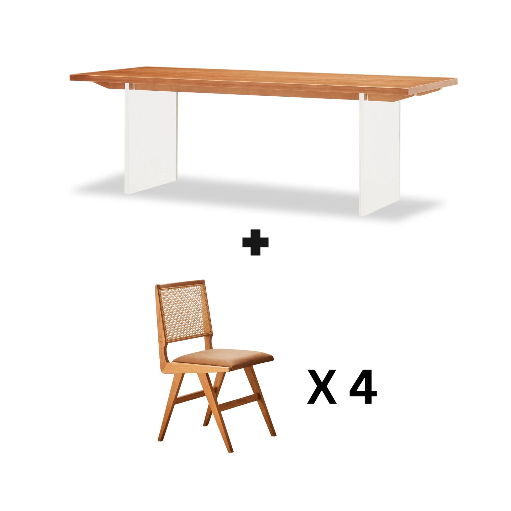 Solidwood Elvoraa Cherry Dining Table Set with 4 Chairs, 180cm