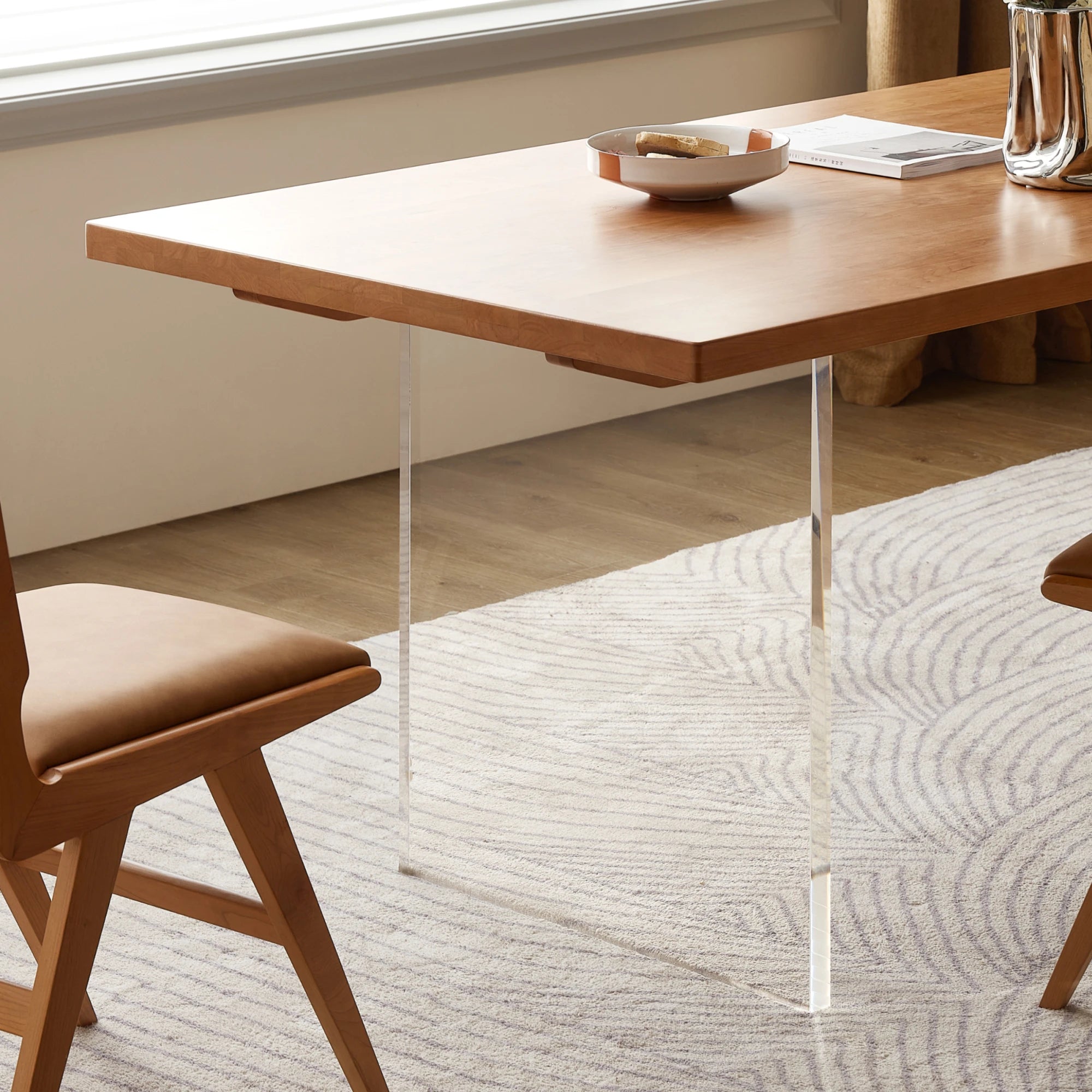 Solidwood Elvoraa Cherry Dining Table Set with 4 Chairs, 180cm