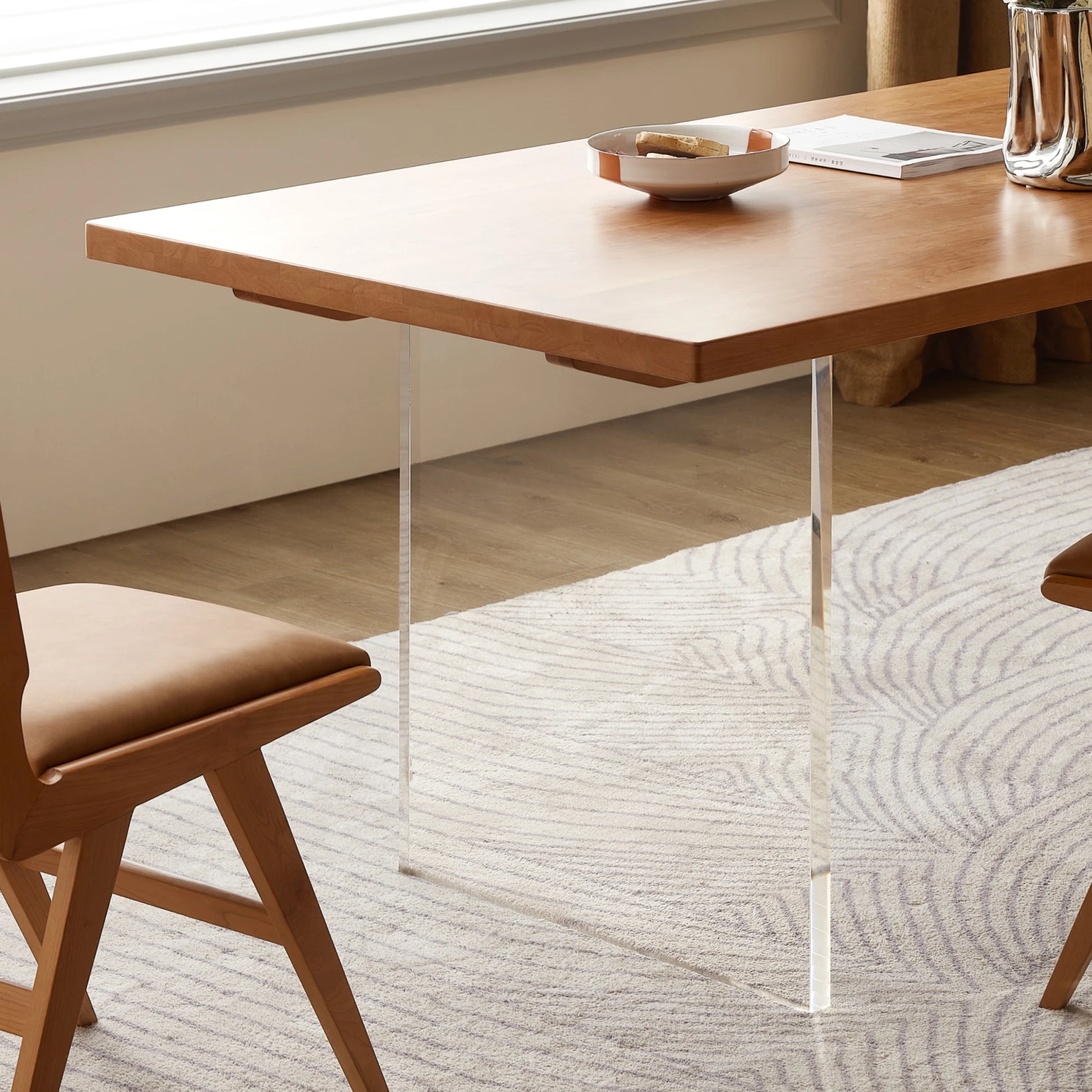 Solidwood Elvoraa Cherry Dining Table Set with 4 Chairs, 200cm