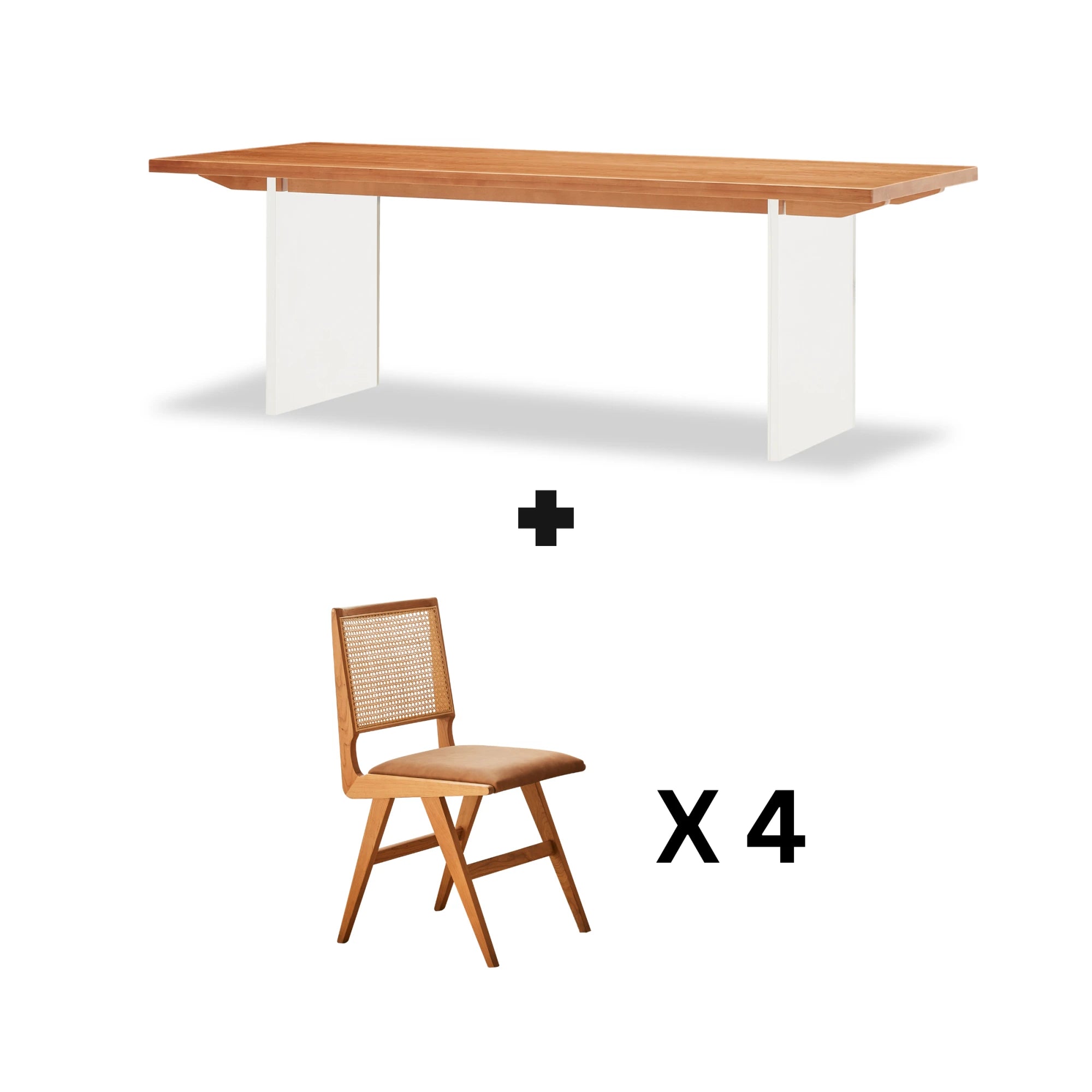 Solidwood Elvoraa Cherry Dining Table Set with 4 Chairs, 220cm