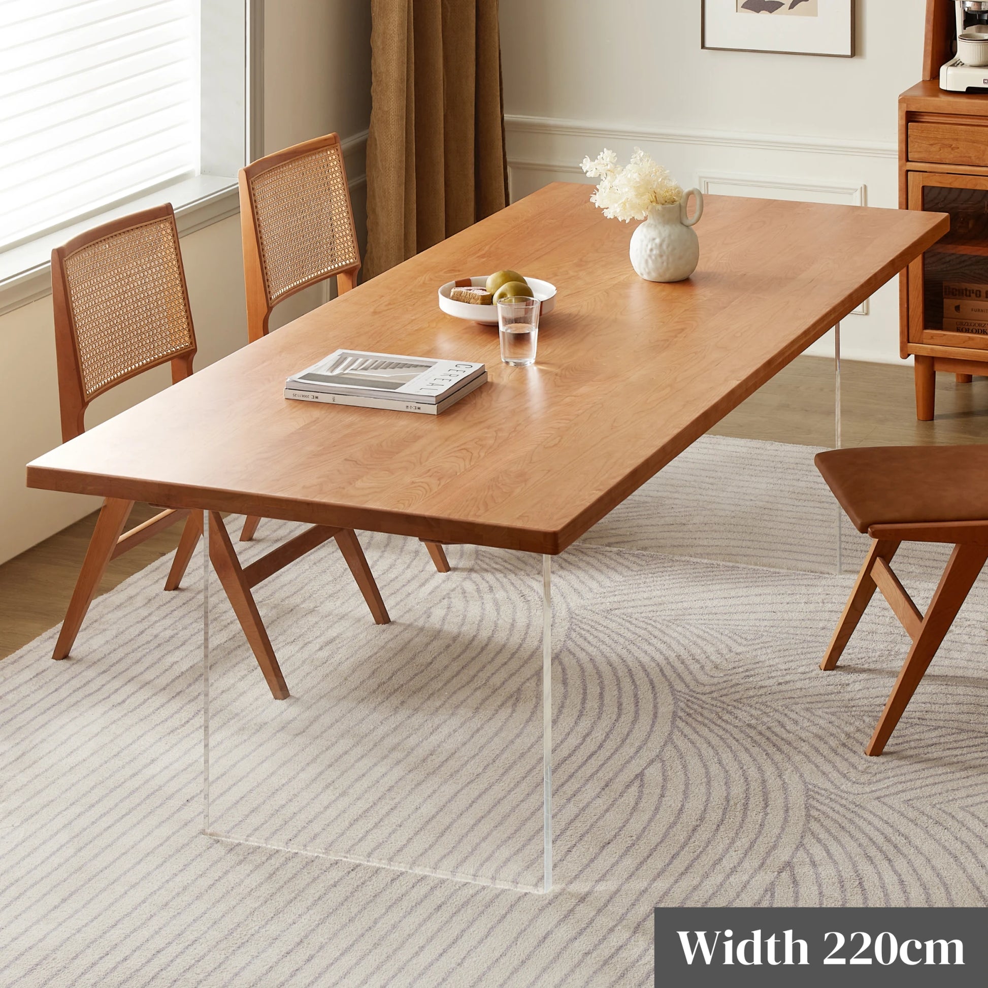 Solidwood Elvoraa Cherry Dining Table Set with 4 Chairs, 220cm