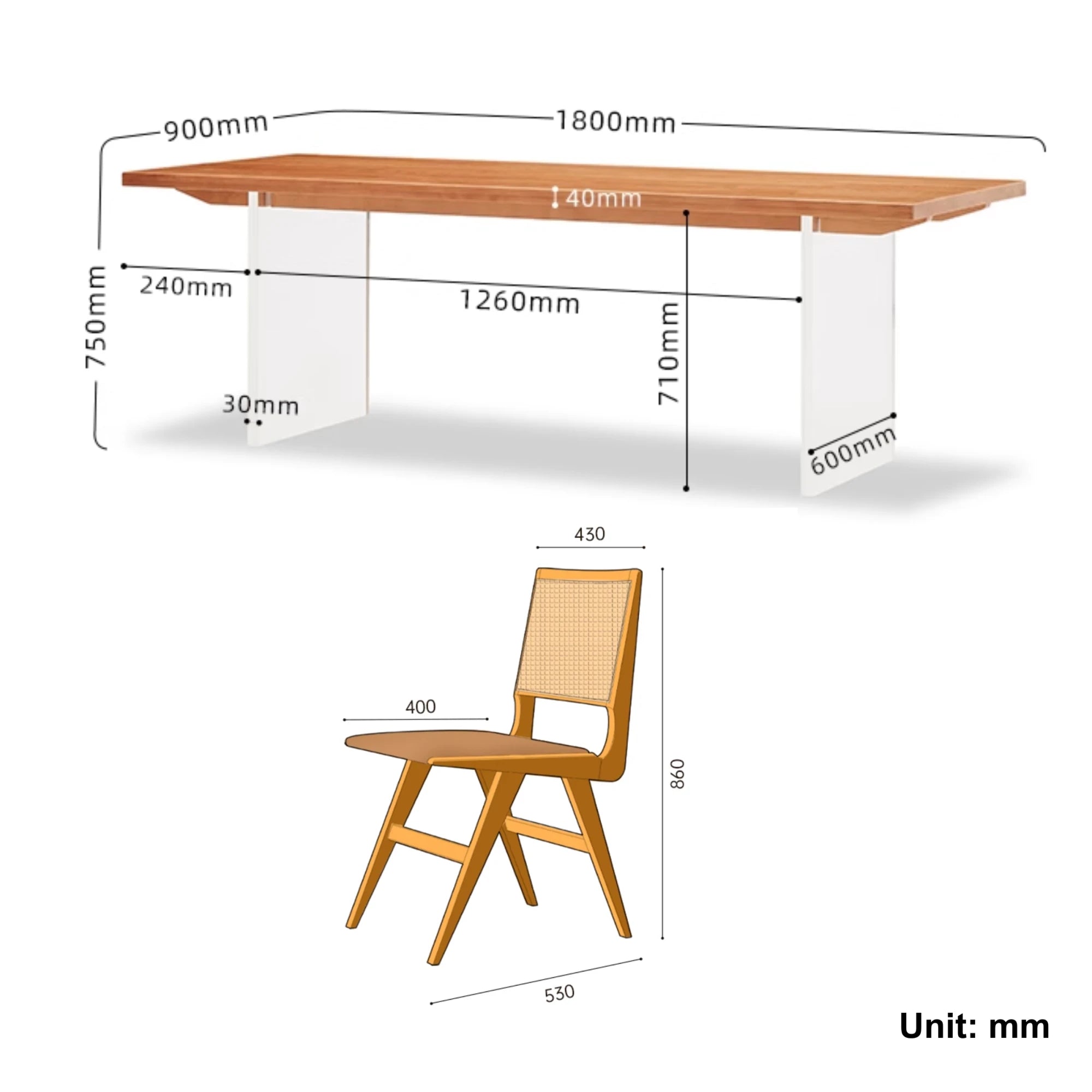 Solidwood Elvoraa Cherry Dining Table Set with 4 Chairs, 220cm