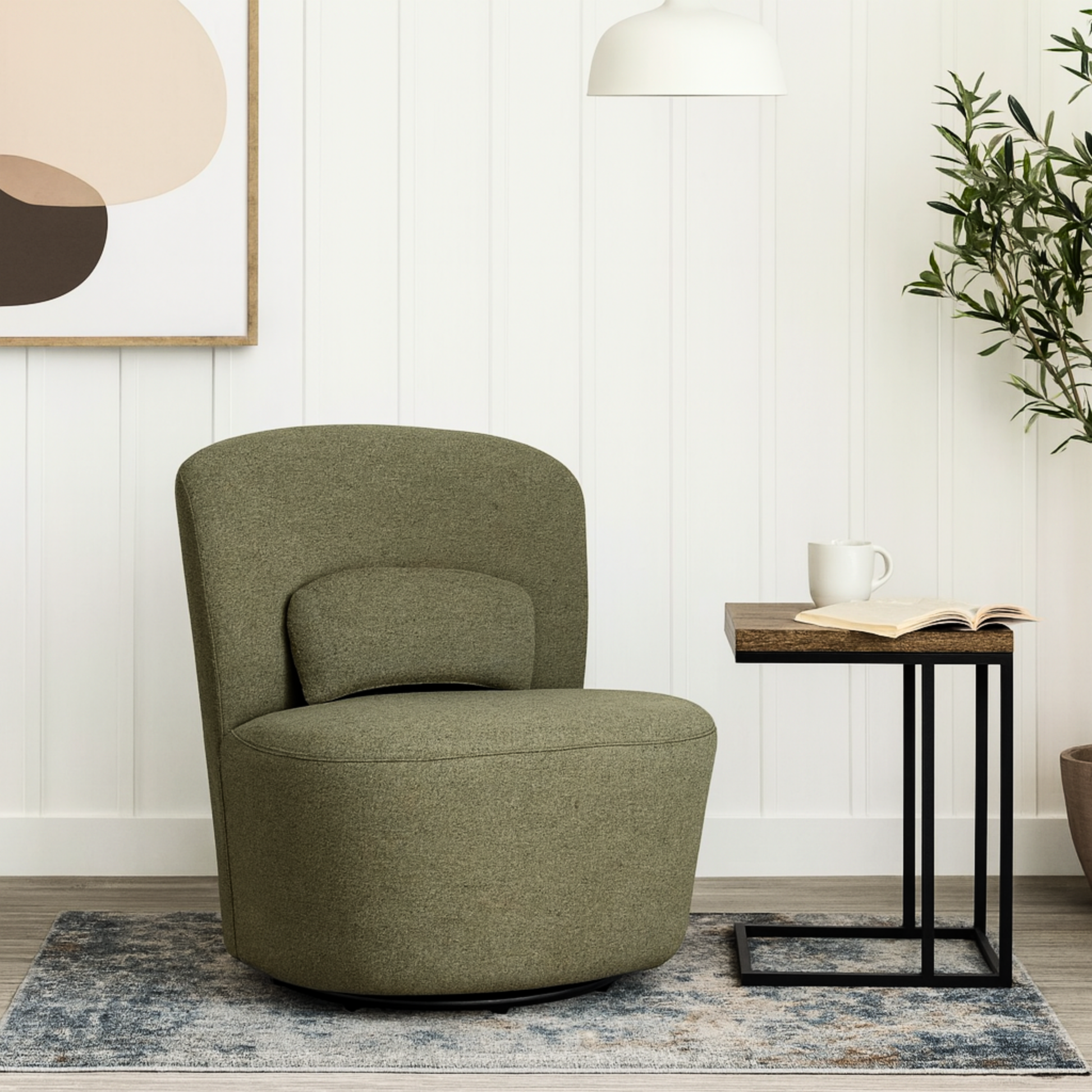MODE Domi Chenille Swivel Chair, Olive Green