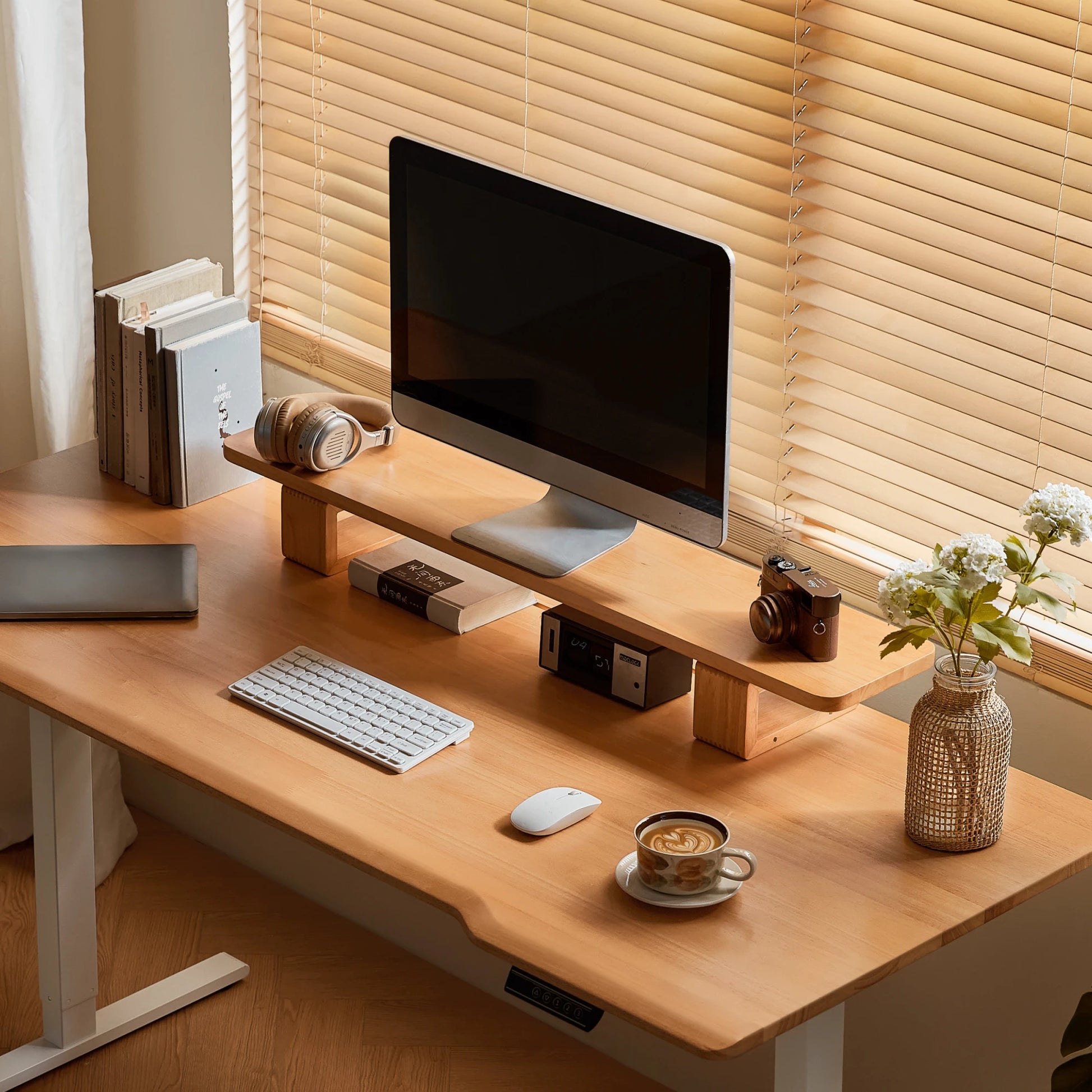 Linspire Lumen Electric Height Adjustable Standing Desk with Riser Stand, 120cm
