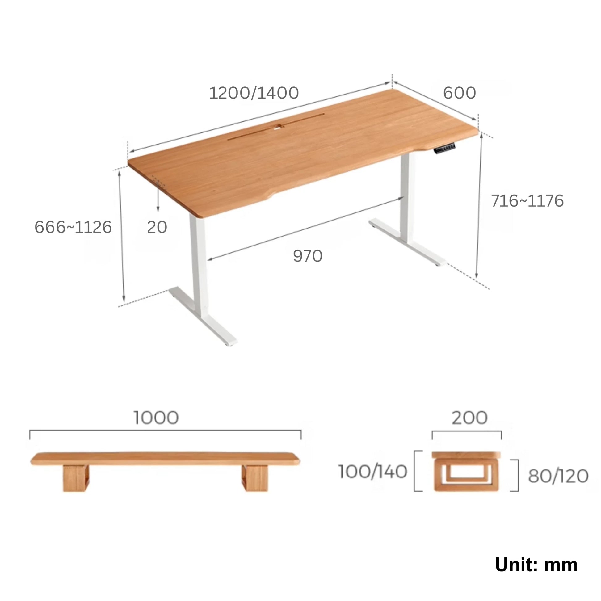 Linspire Lumen Electric Height Adjustable Standing Desk with Riser Stand, 120cm