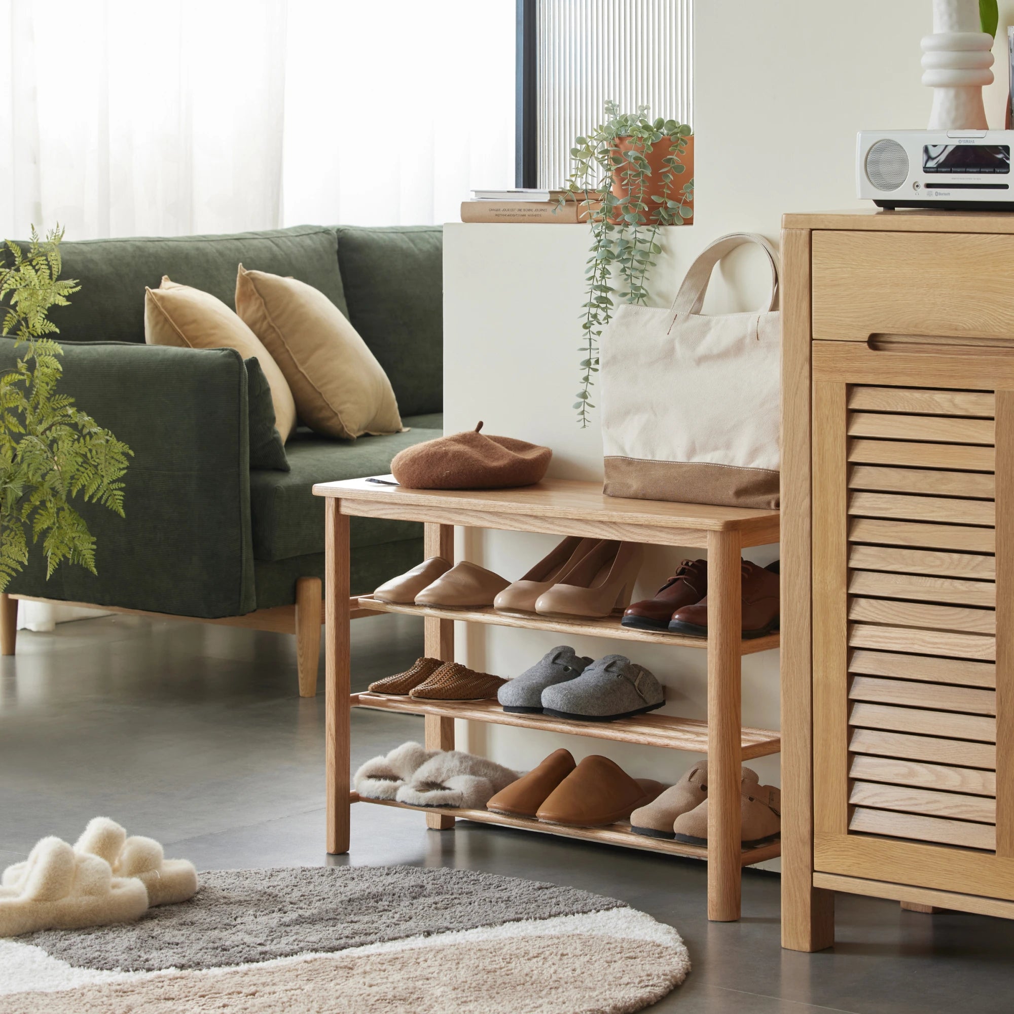 Solidwood Fuji Shoe Bench, 80x30x57cm, Natural Wood