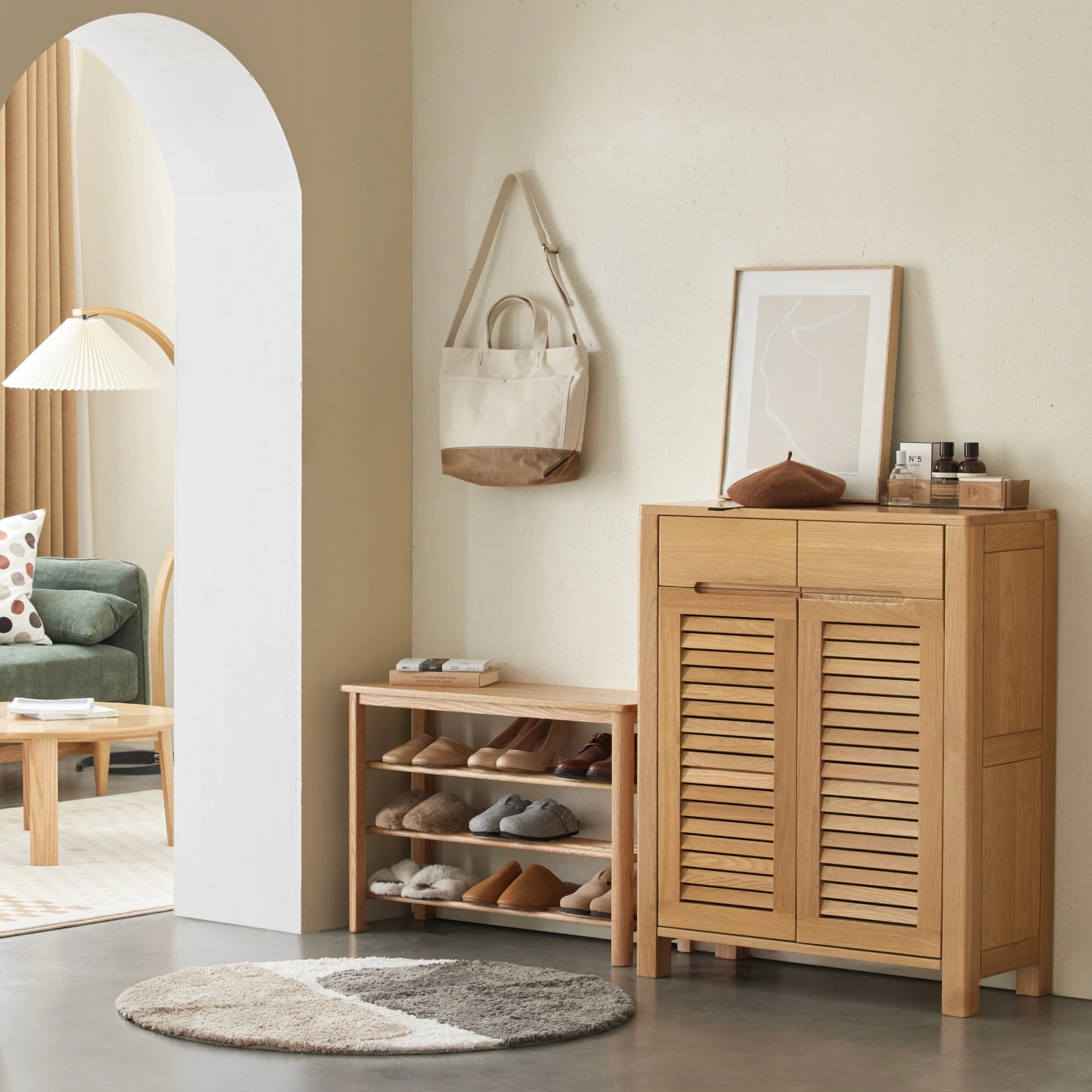 Solidwood Fuji Shoe Bench, 80x30x57cm, Natural Wood