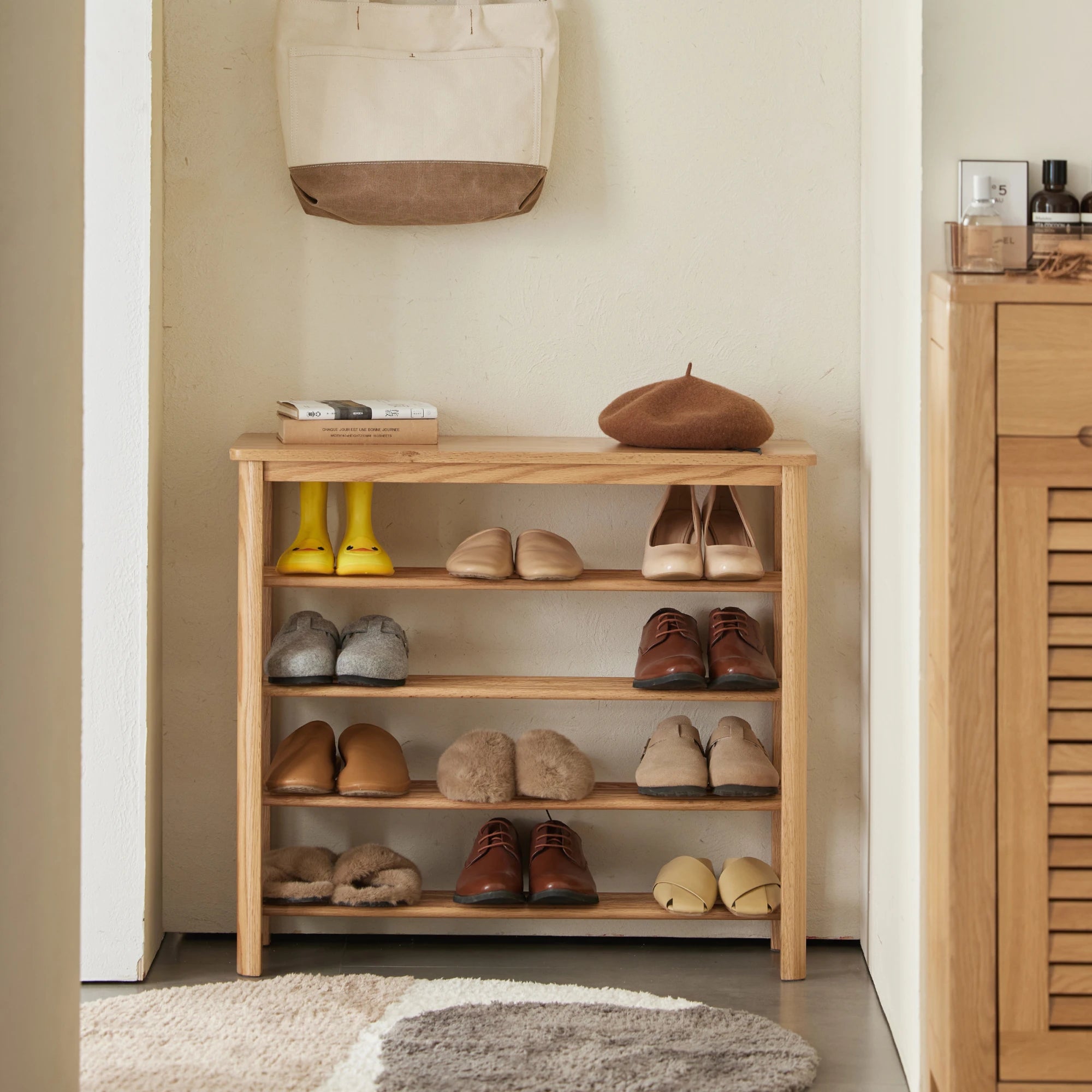 Solidwood Fuji Shoe Bench, 80x30x72cm, Natural Wood