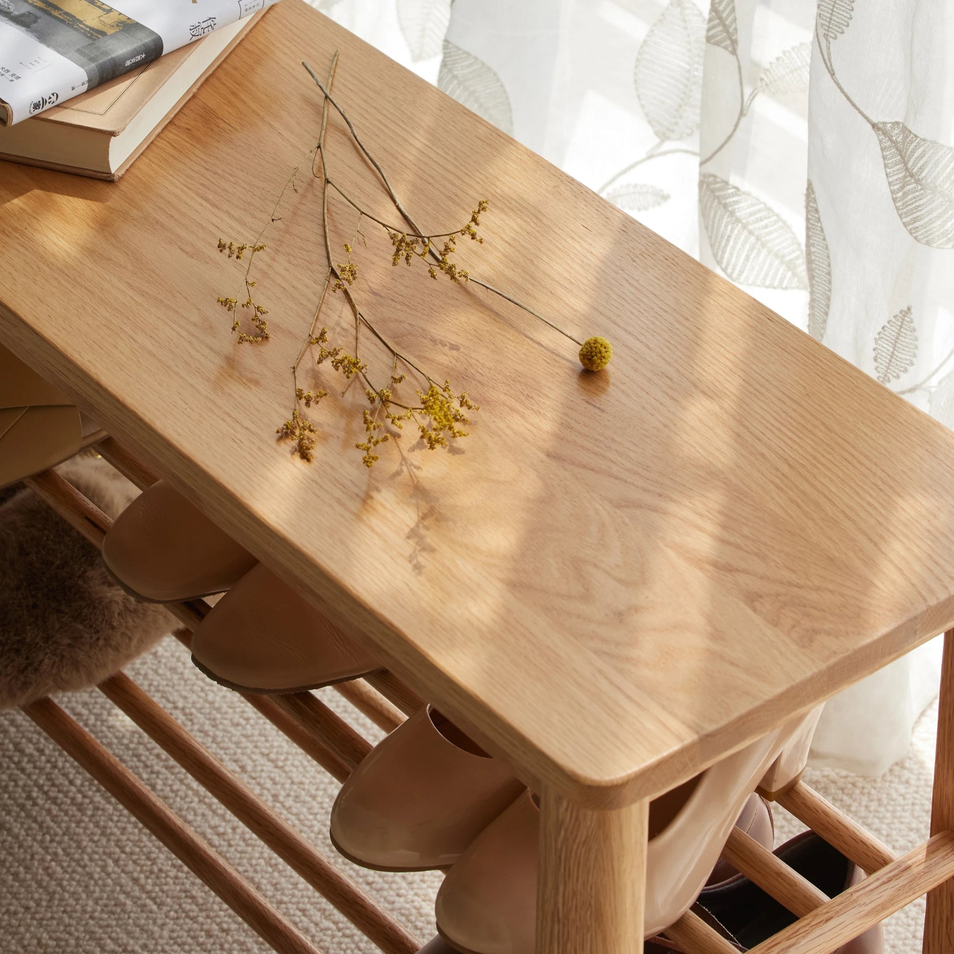 Solidwood Fuji Shoe Bench, 80x30x72cm, Natural Wood