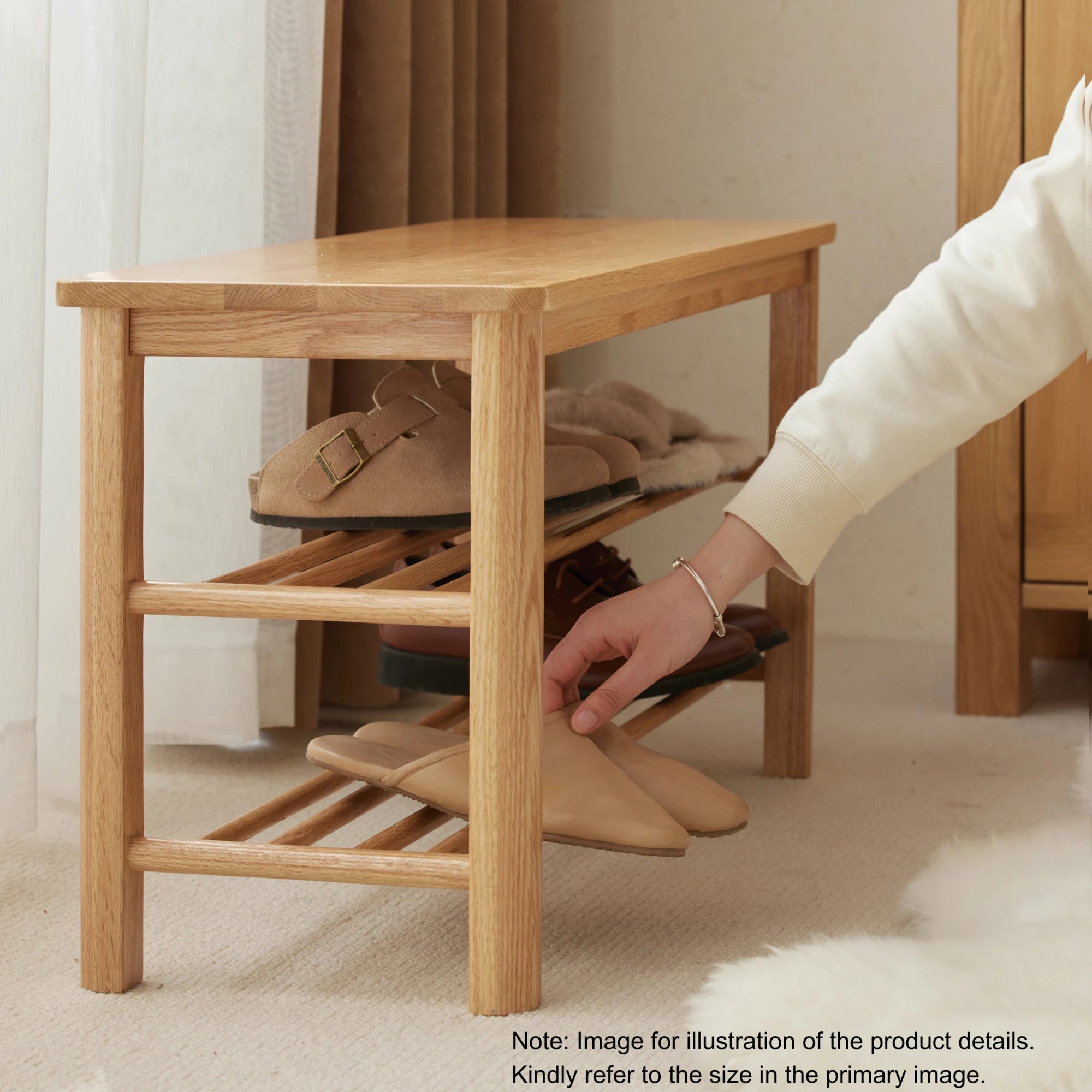 Solidwood Fuji Shoe Bench, 80x30x72cm, Natural Wood