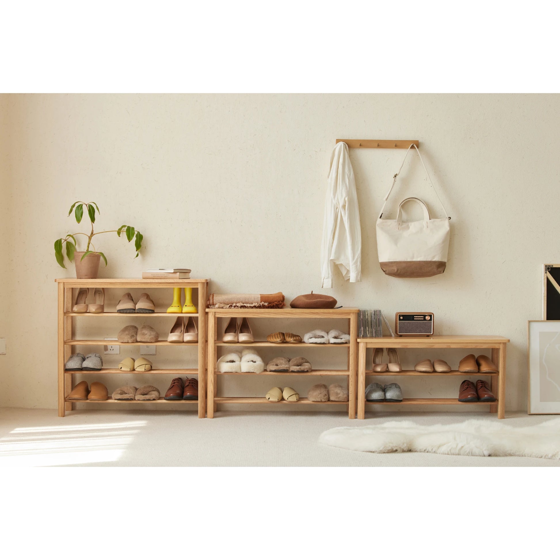 Solidwood Fuji Shoe Bench, 80x30x72cm, Natural Wood