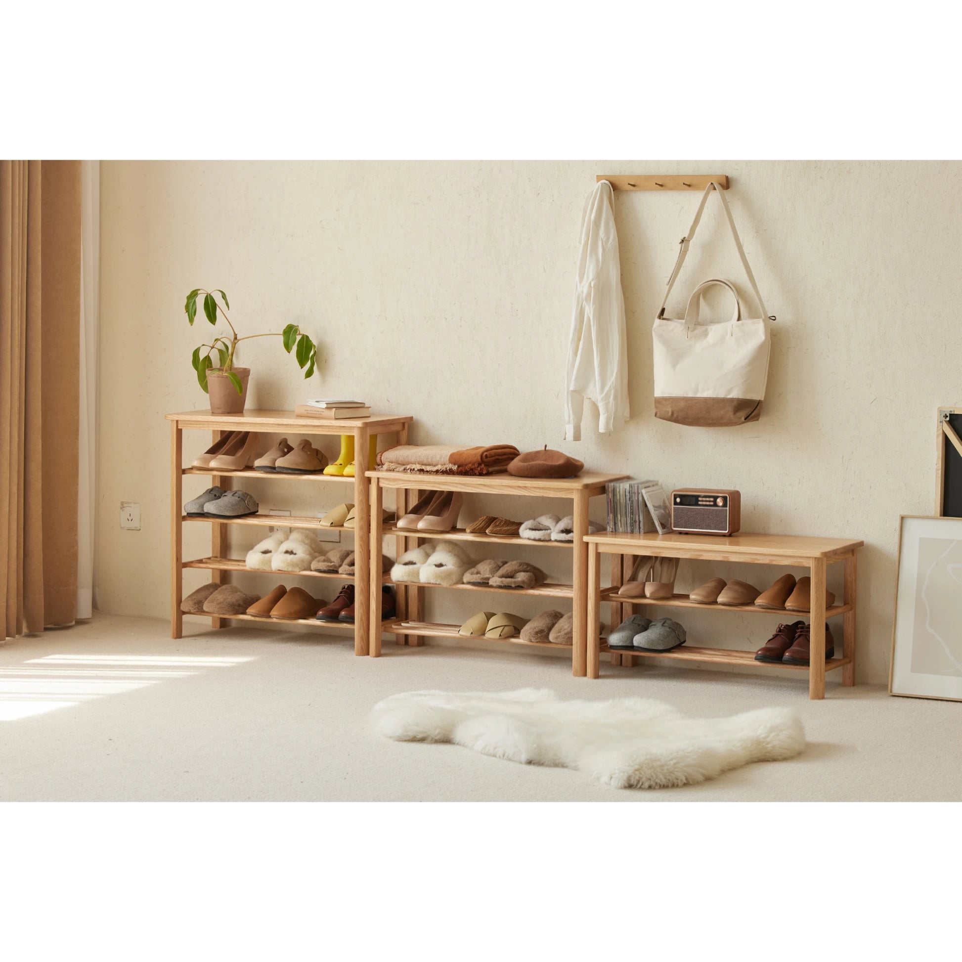 Solidwood Fuji Shoe Bench, 80x30x72cm, Natural Wood