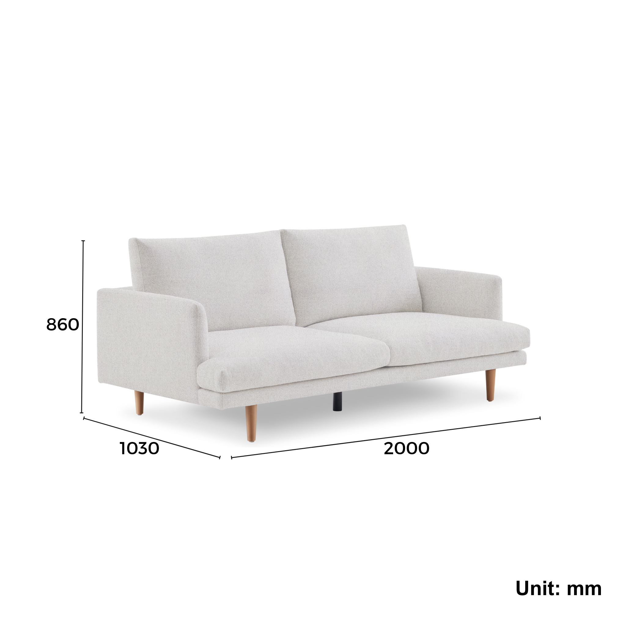 MODE Sola 3-Seater Sofa, Light Taupe