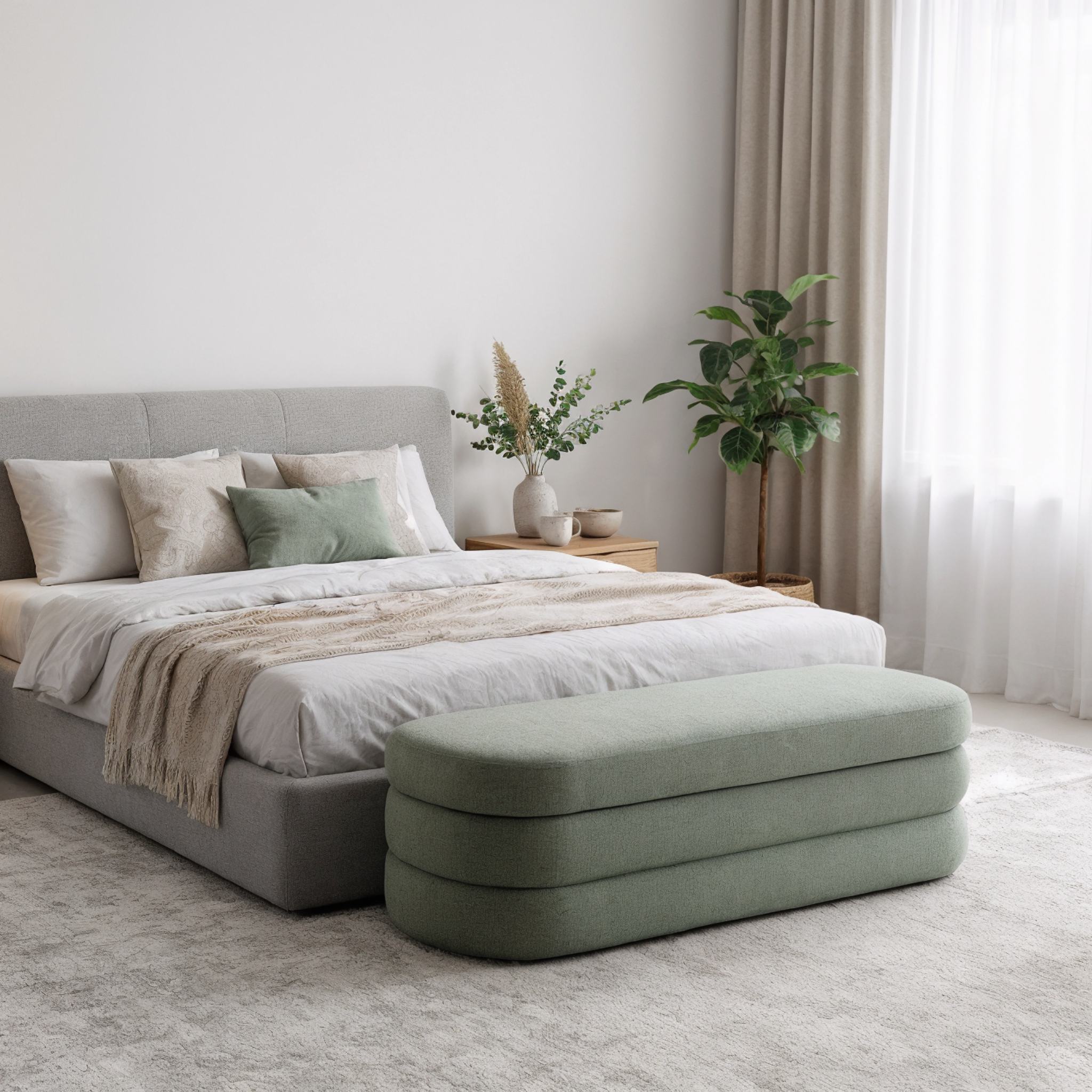 MODE Timo Chenille Storage Bench, Moss Green