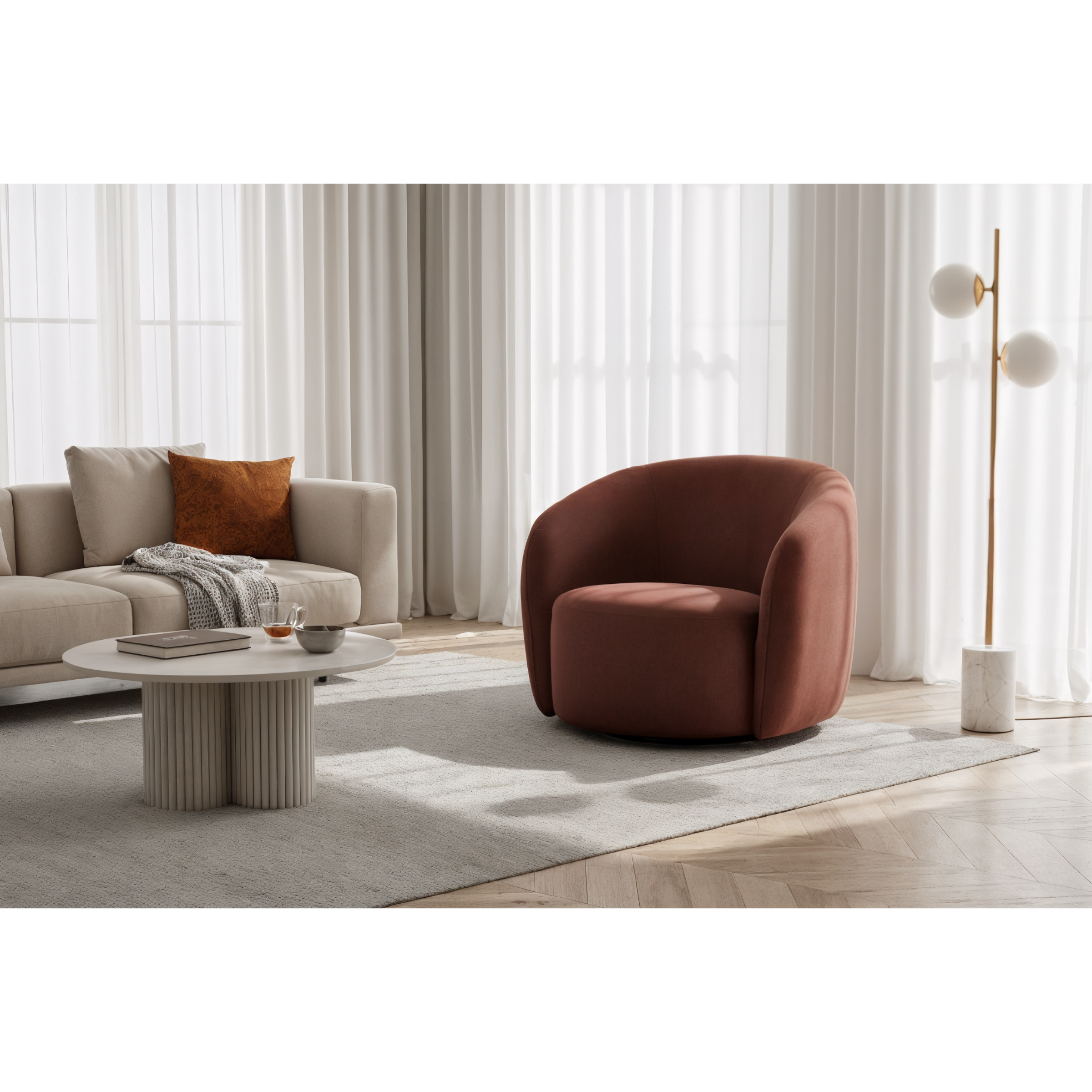 MODE Lino Velvet Swivel Chair, Oxblood