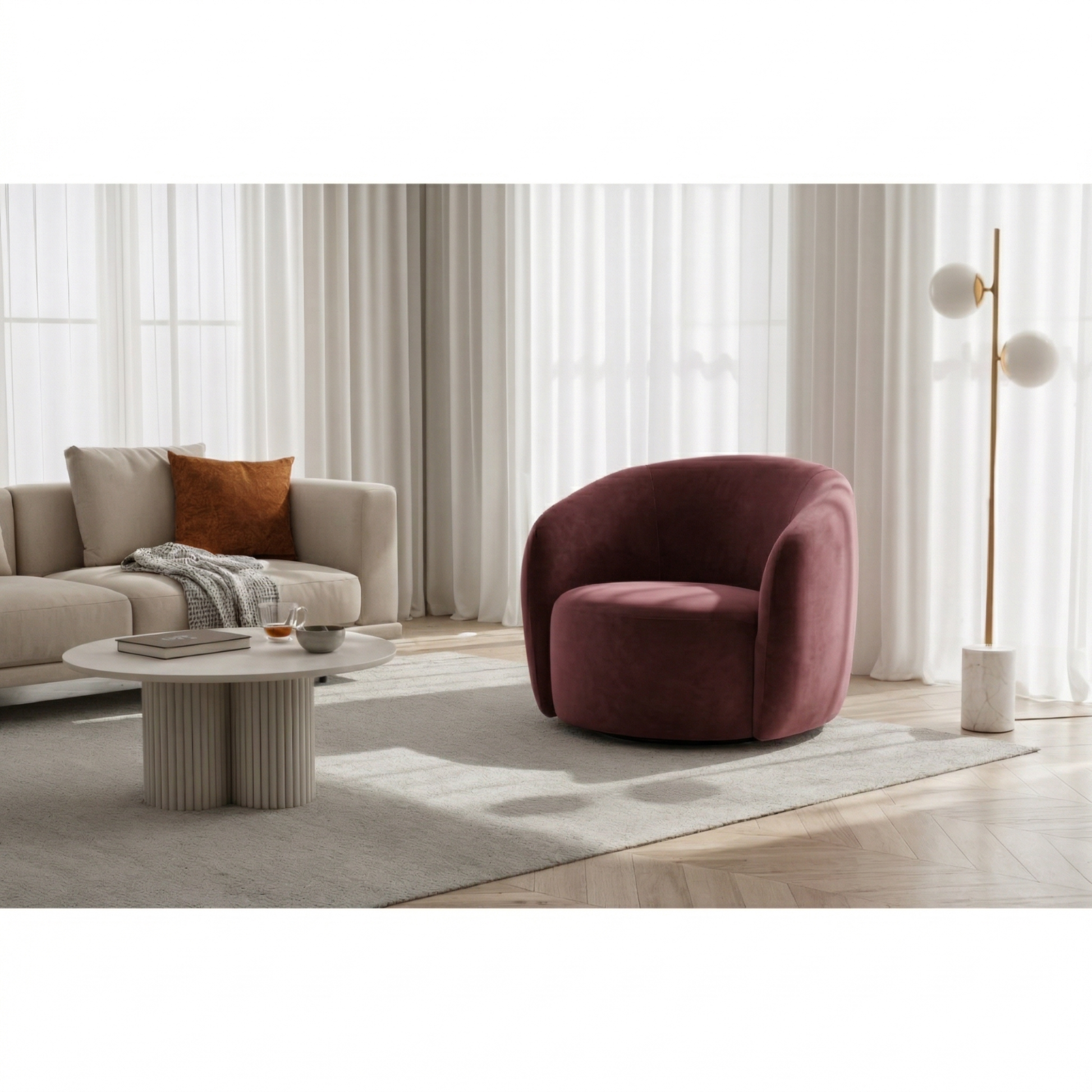 MODE Lino Velvet Swivel Chair, Oxblood