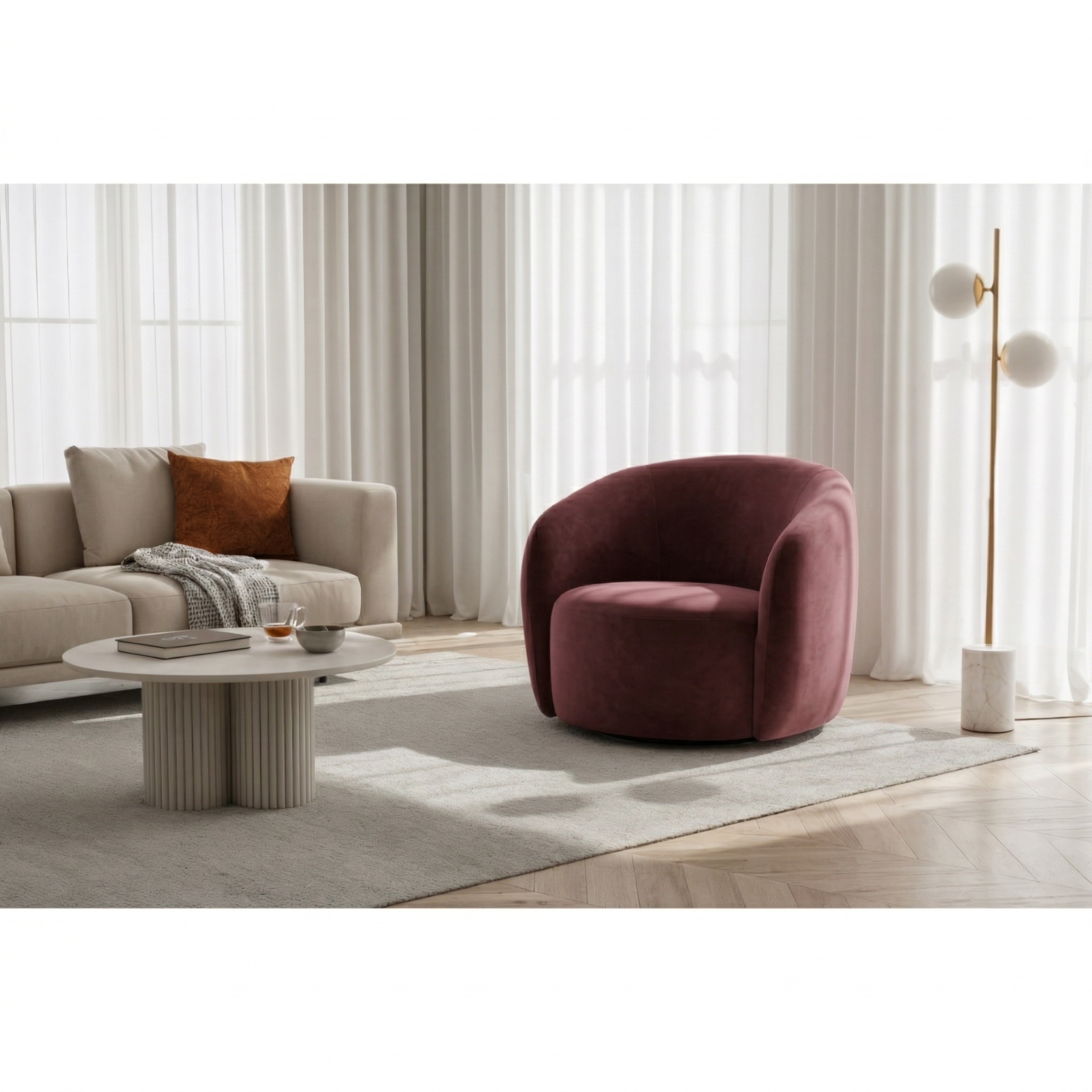 MODE Lino Velvet Swivel Chair, Oxblood