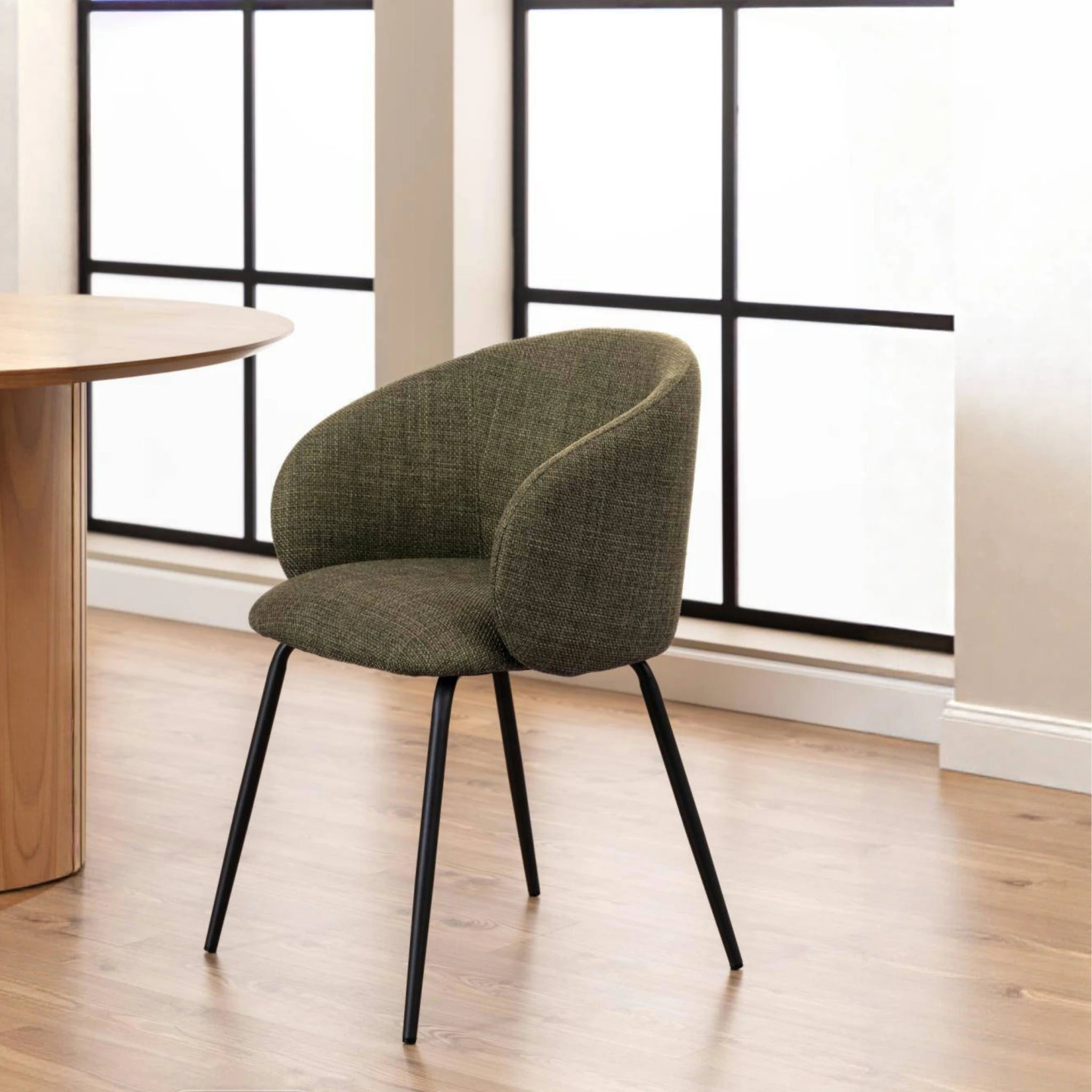 Hjem Design Eleanor Dining Chair with Armrest, Green, Set of 2