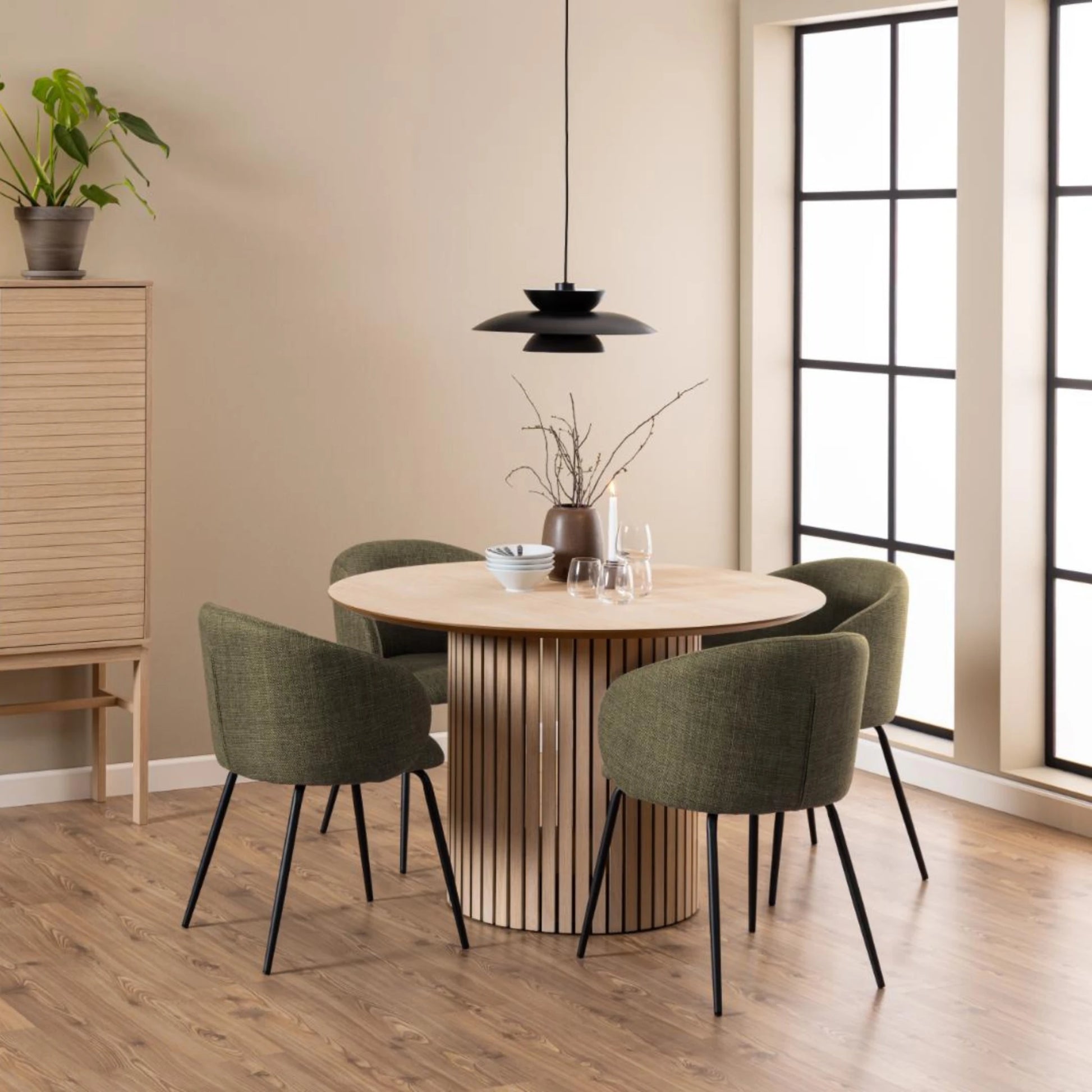Hjem Design Eleanor Dining Chair with Armrest, Green, Set of 2