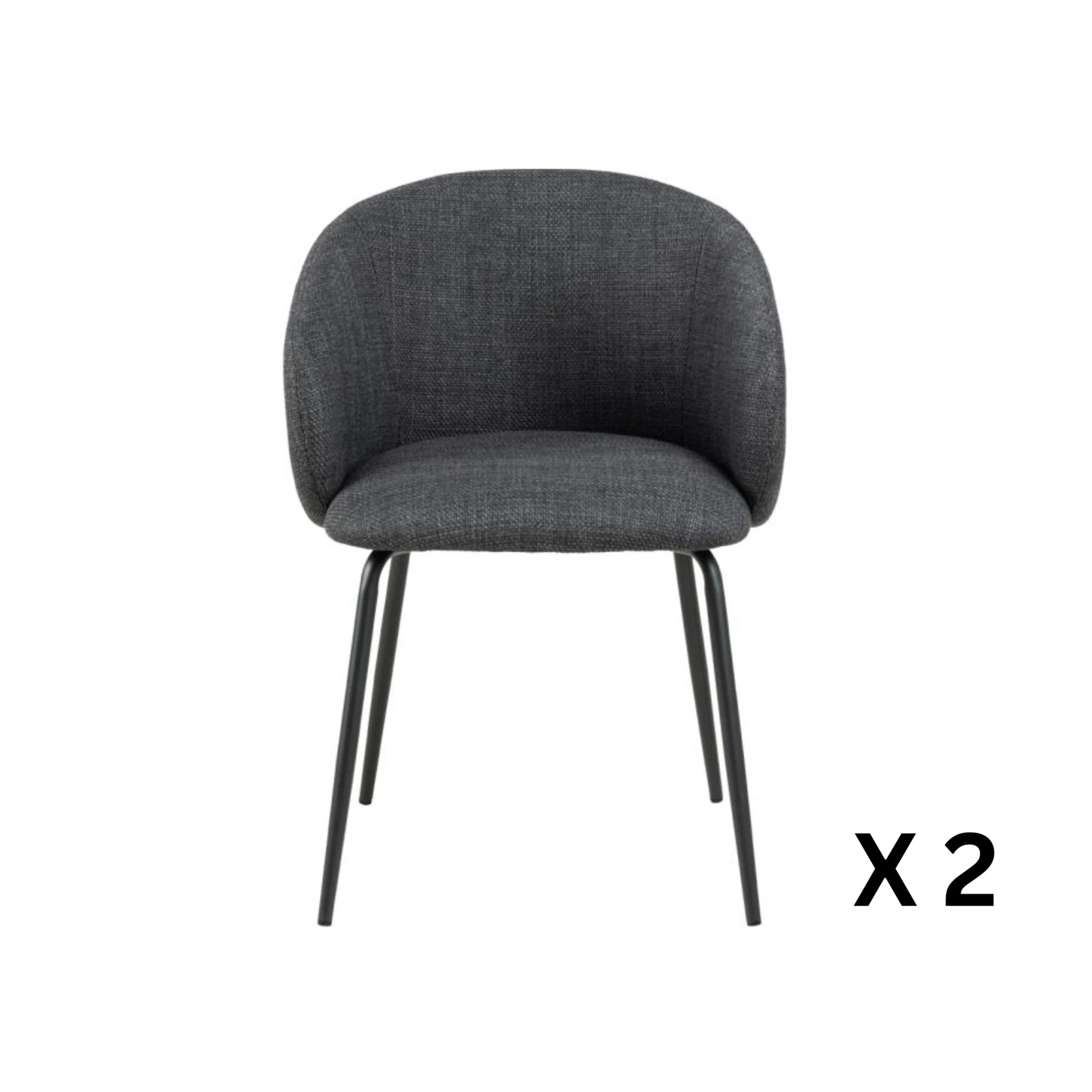 Hjem Design Eleanor Dining Chair with Armrest, Grey, Set of 2