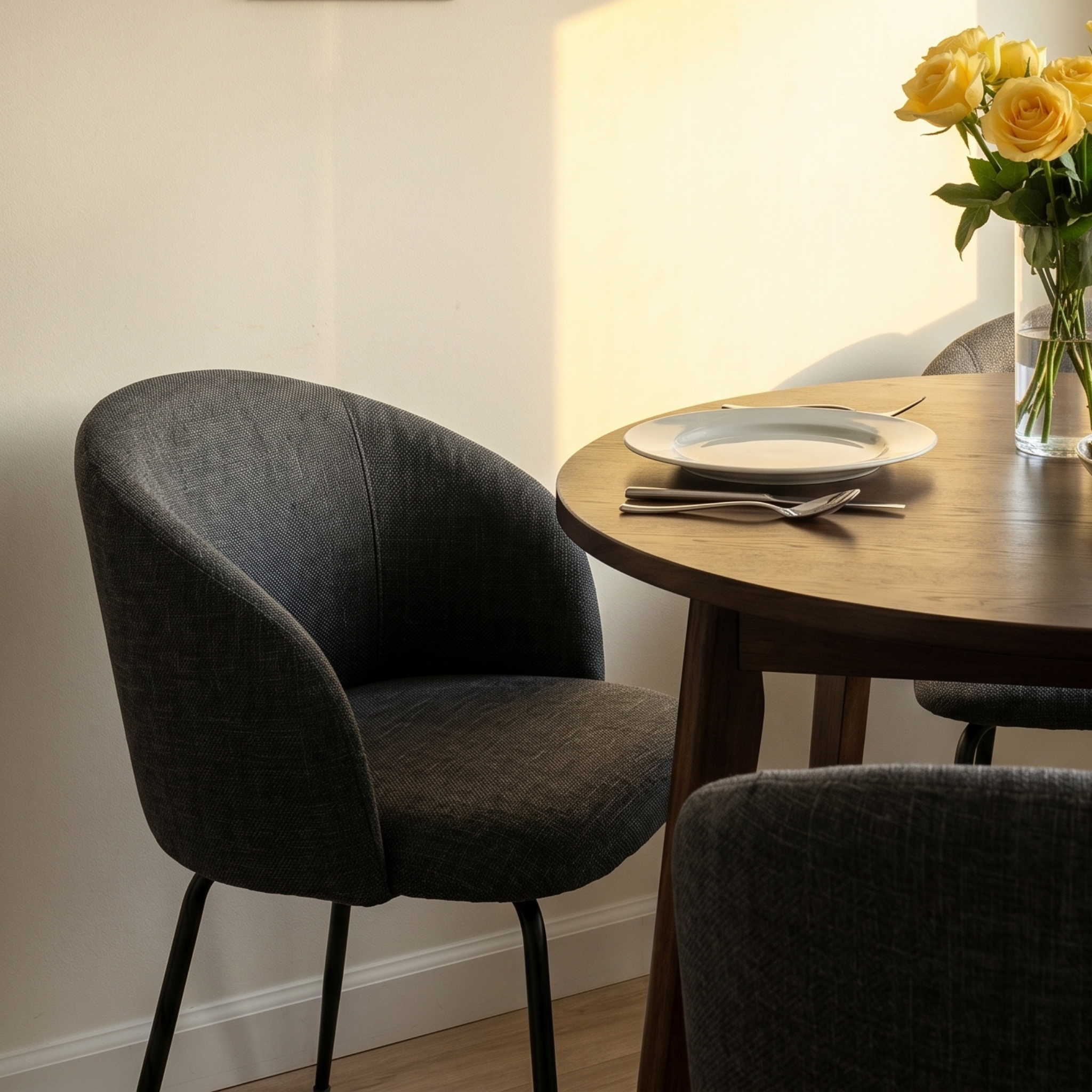 Hjem Design Elmar Dining Chair with Armrest, Grey, Set of 2
