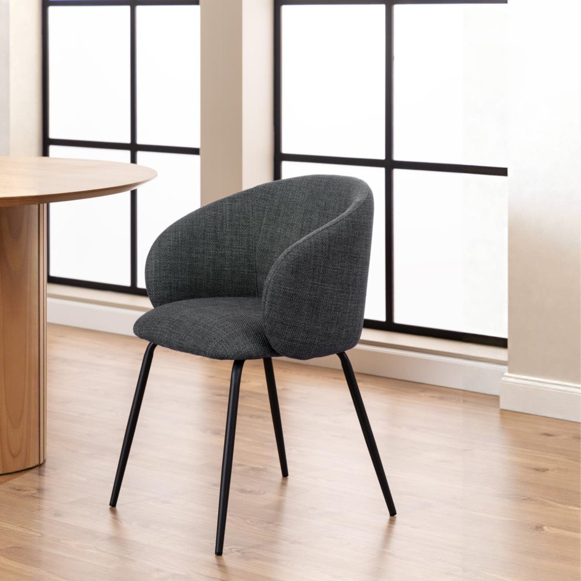 Hjem Design Elmar Dining Chair with Armrest, Grey, Set of 2