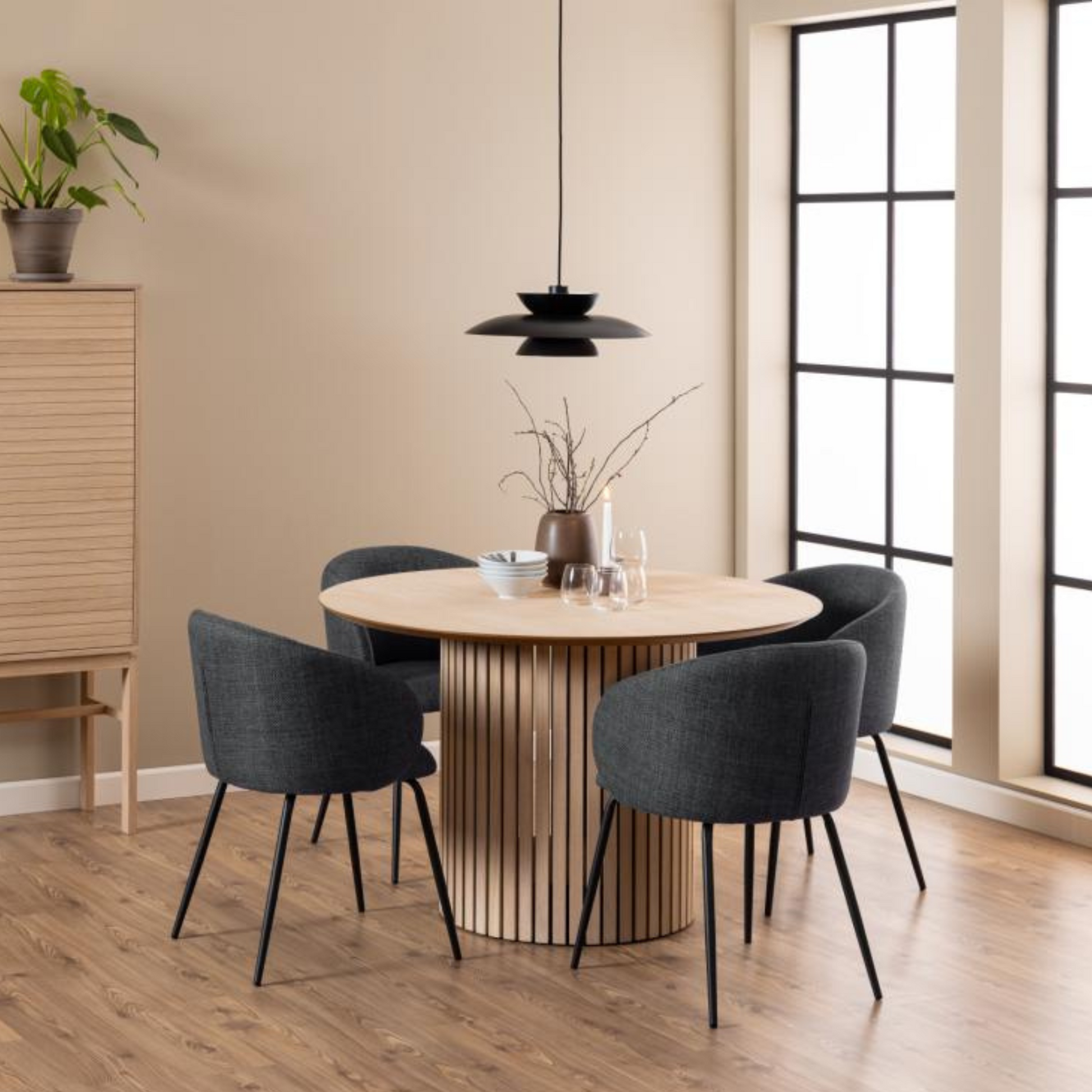 Hjem Design Elmar Dining Chair with Armrest, Grey, Set of 2