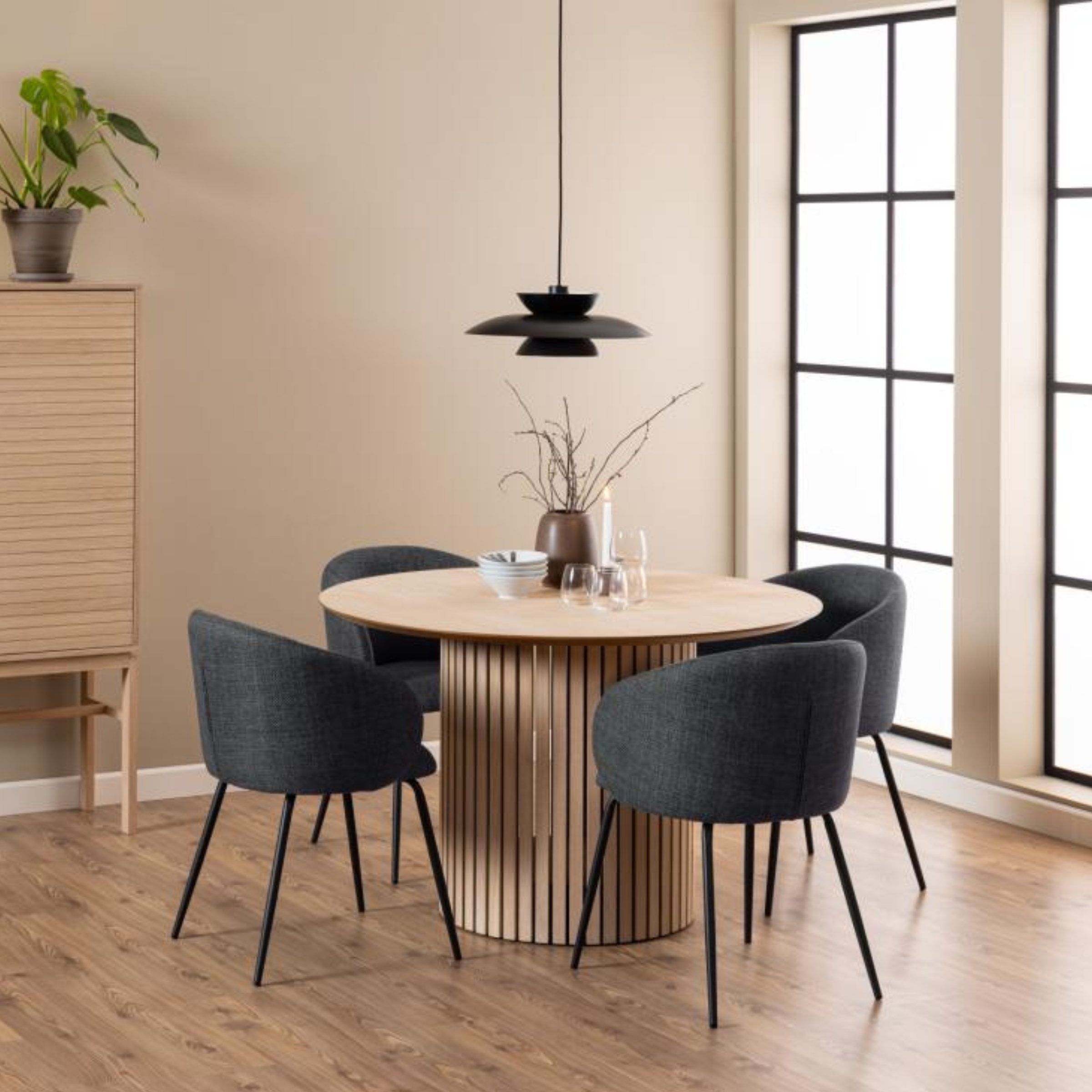 Hjem Design Elmar Dining Chair with Armrest, Grey, Set of 2