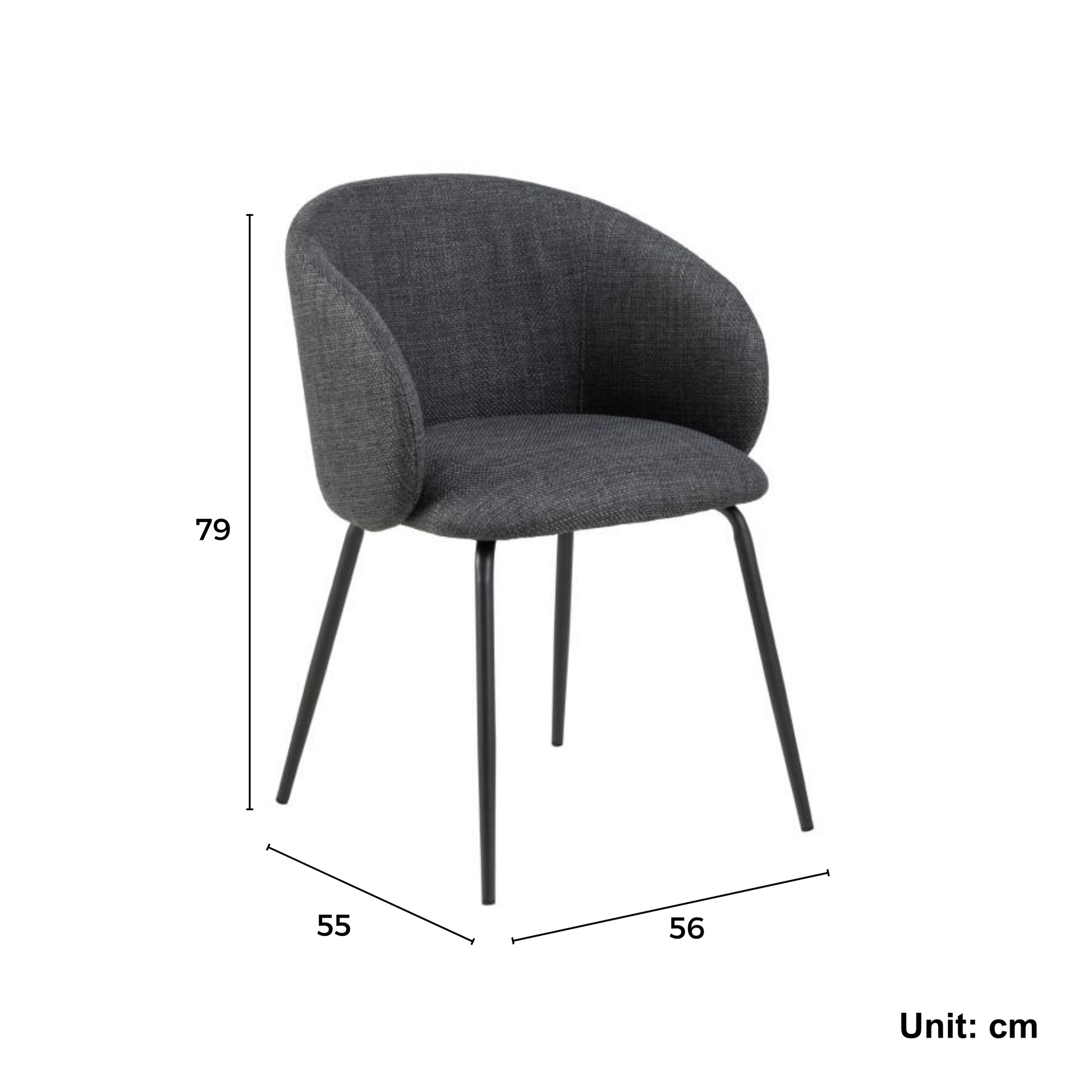 Hjem Design Elmar Dining Chair with Armrest, Grey, Set of 2