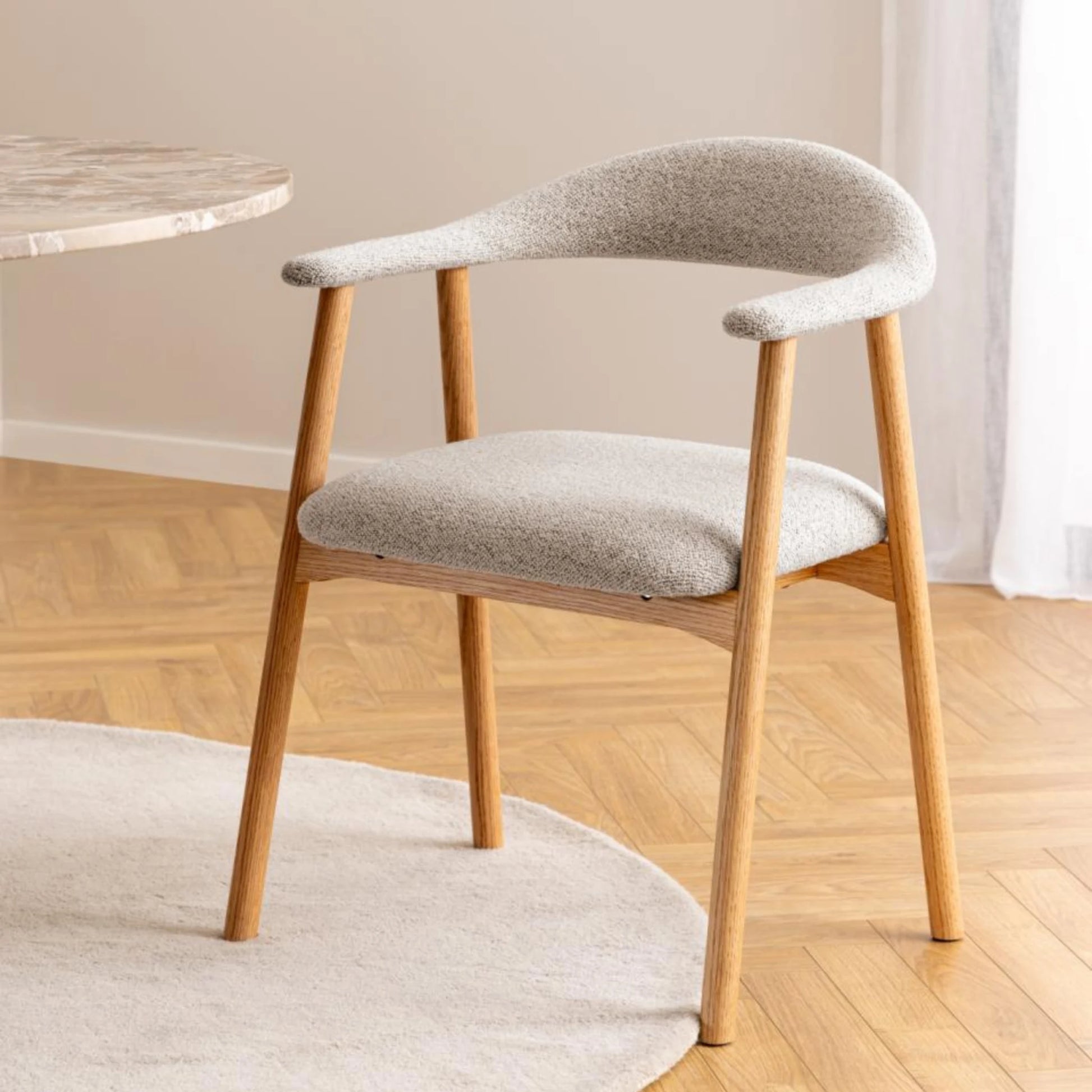 Hjem Design Addi Boucle Dining Chair with Armrest, Set of 2