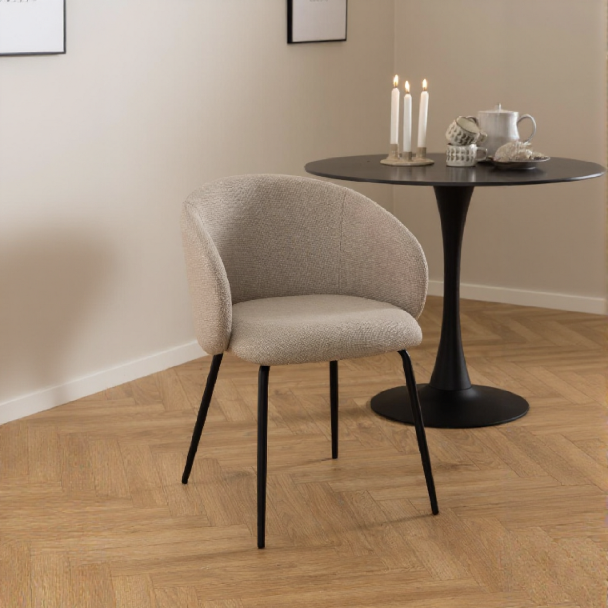 Hjem Design Elmar Dining Chair with Armrest, Beige, Set of 2