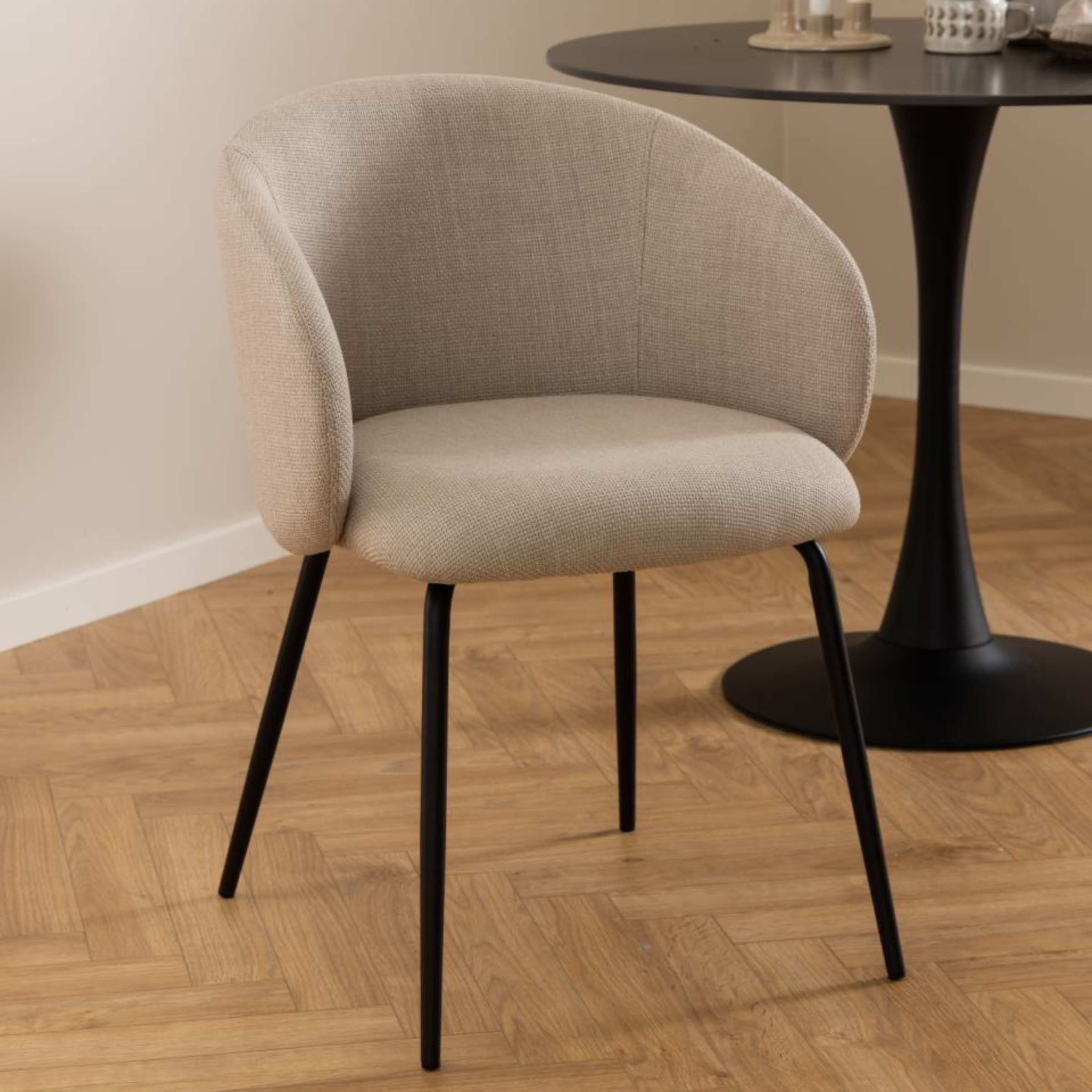 Hjem Design Elmar Dining Chair with Armrest, Beige, Set of 2