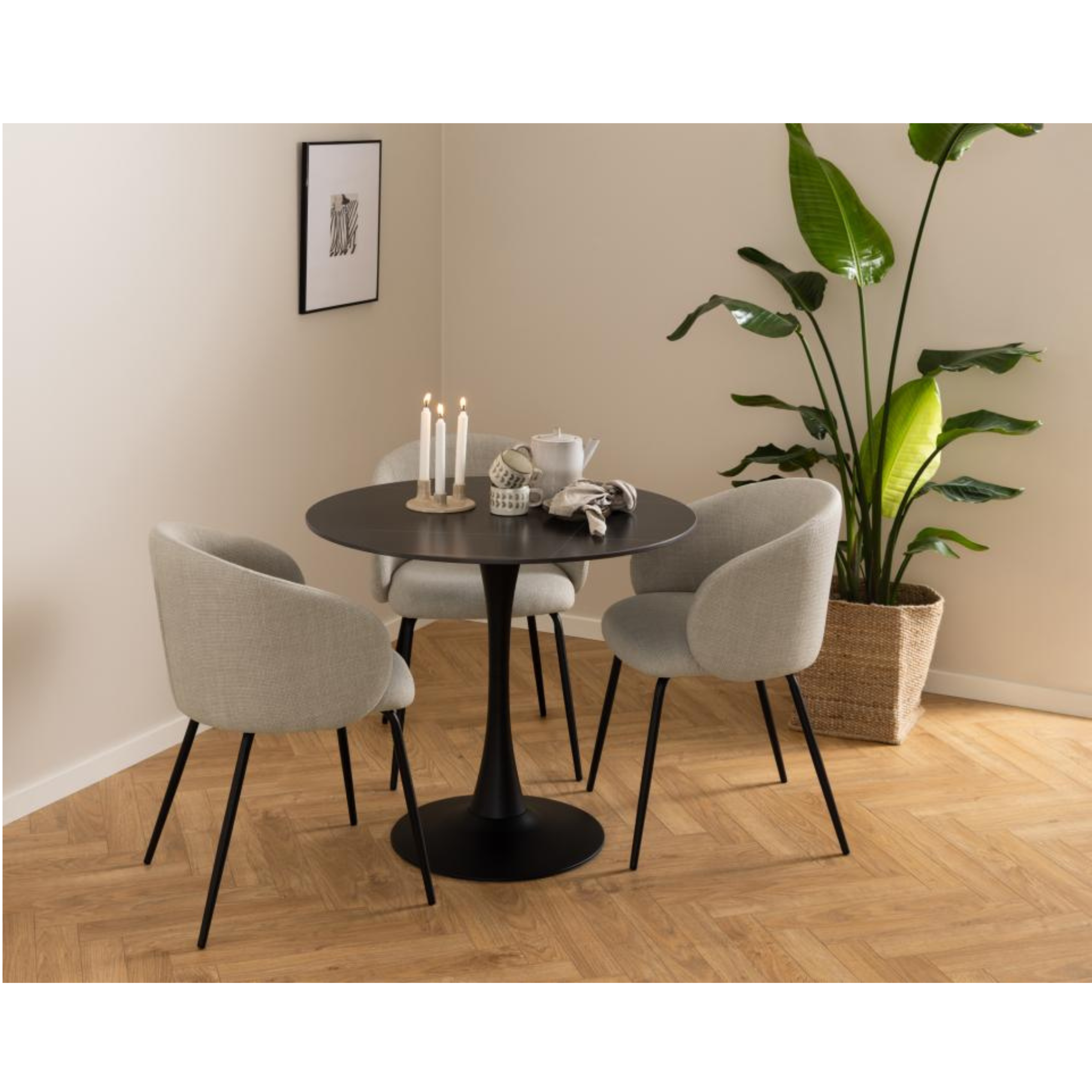 Hjem Design Elmar Dining Chair with Armrest, Beige, Set of 2