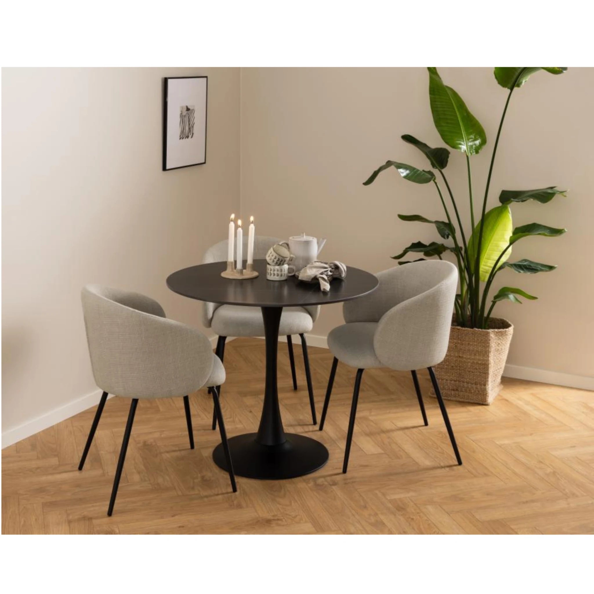 Hjem Design Eleanor Dining Chair with Armrest, Beige, Set of 2