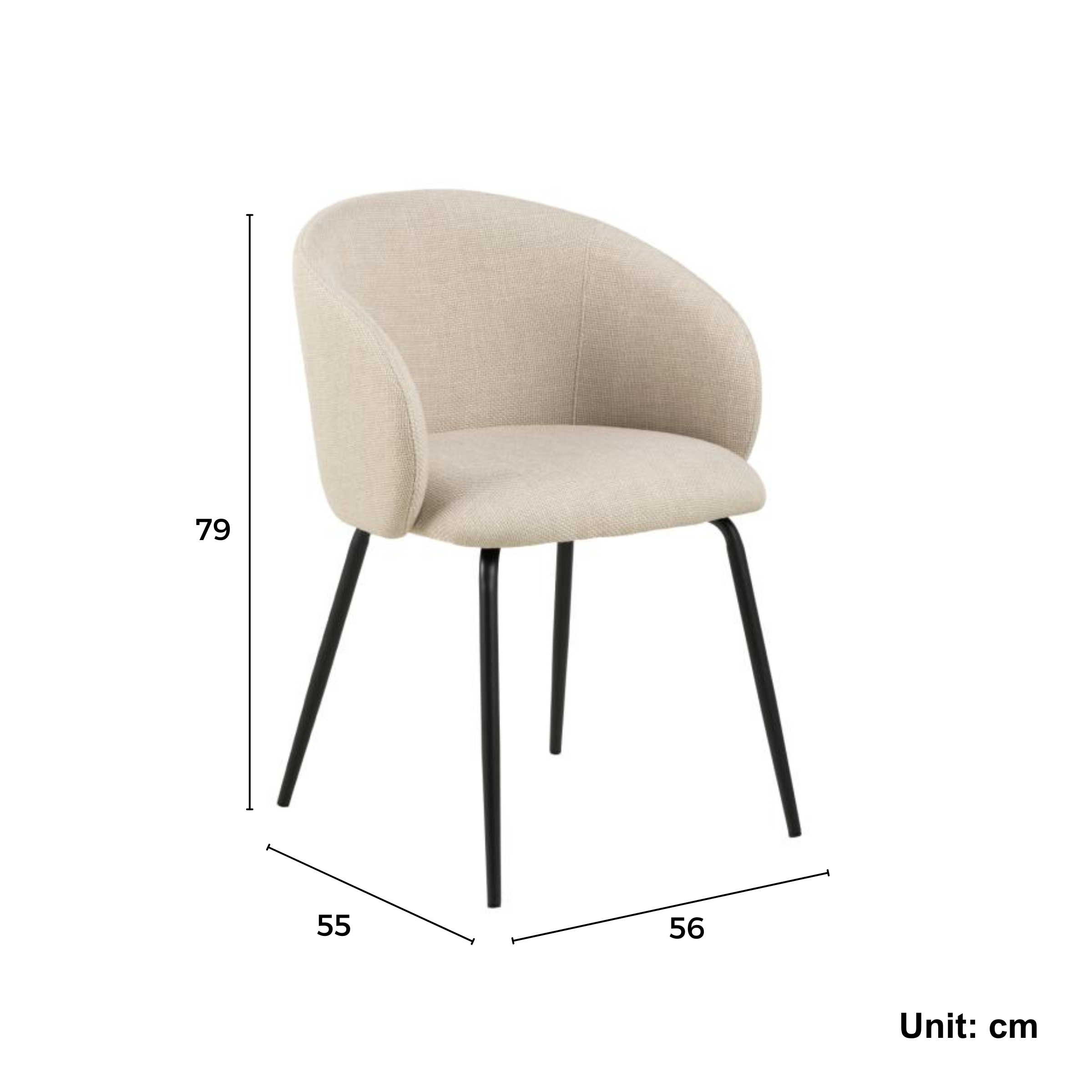 Hjem Design Elmar Dining Chair with Armrest, Beige, Set of 2