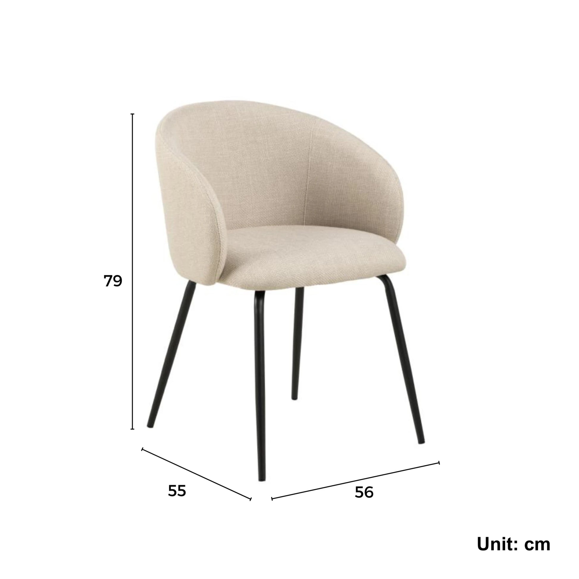 Hjem Design Eleanor Dining Chair with Armrest, Beige, Set of 2