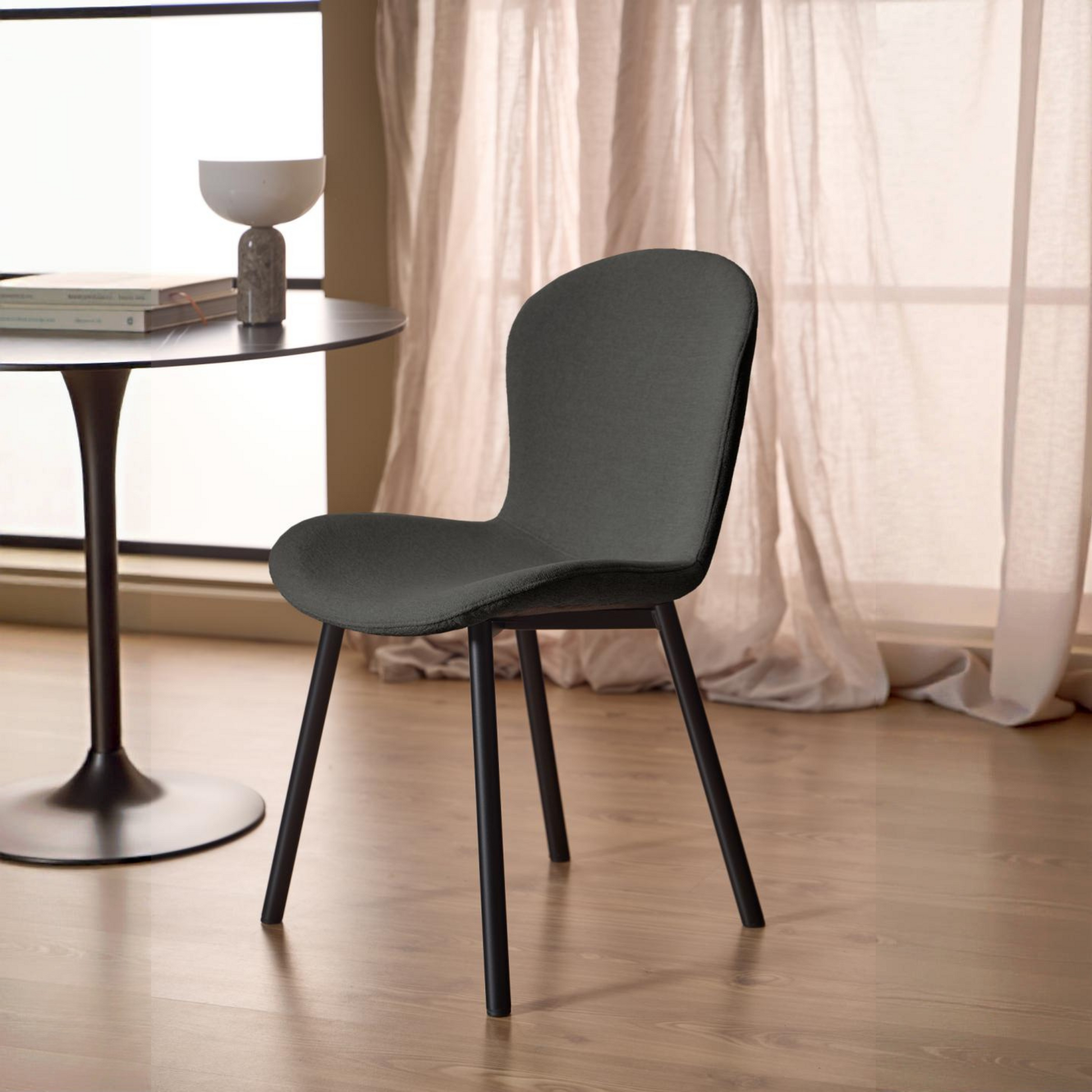 Hjem Design Esra Dining Chair, Dark Grey, Set of 2