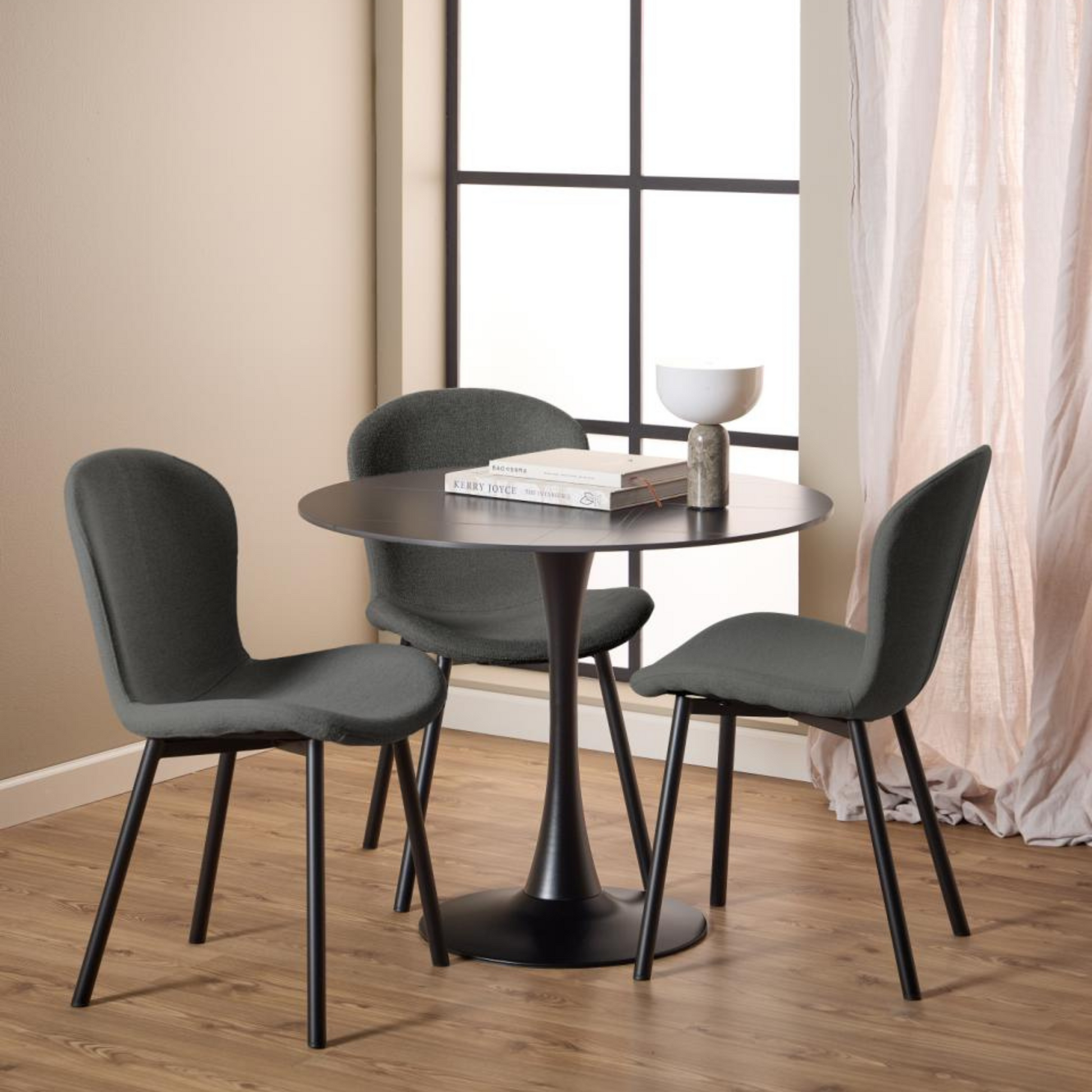 Hjem Design Esra Dining Chair, Dark Grey, Set of 2