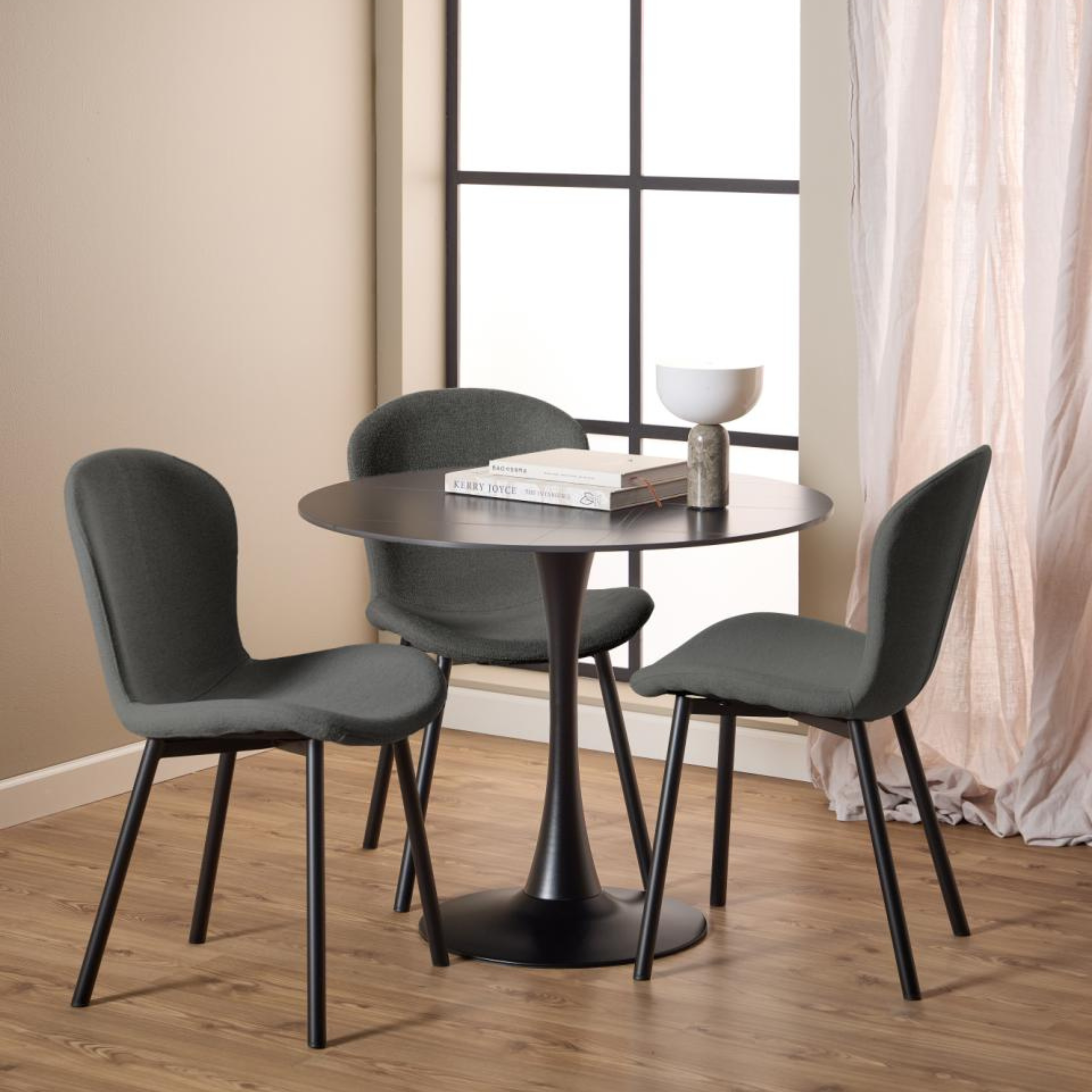 Hjem Design Esra Dining Chair, Dark Grey, Set of 2