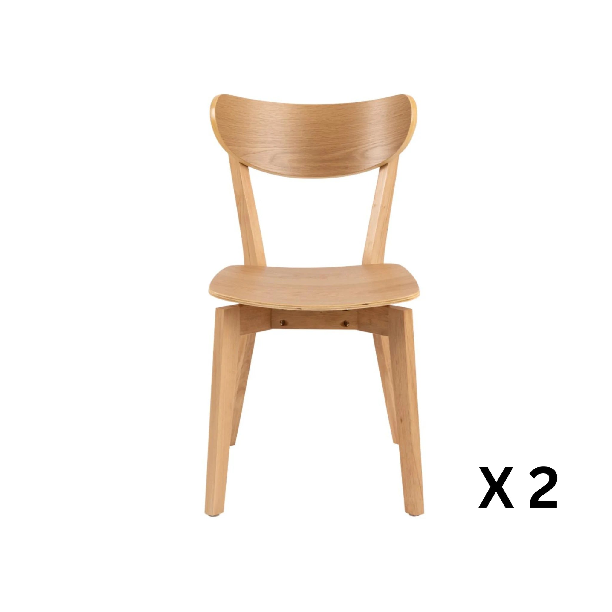 Hjem Design Roxby Dining Chair, Natural Wood, Set of 2
